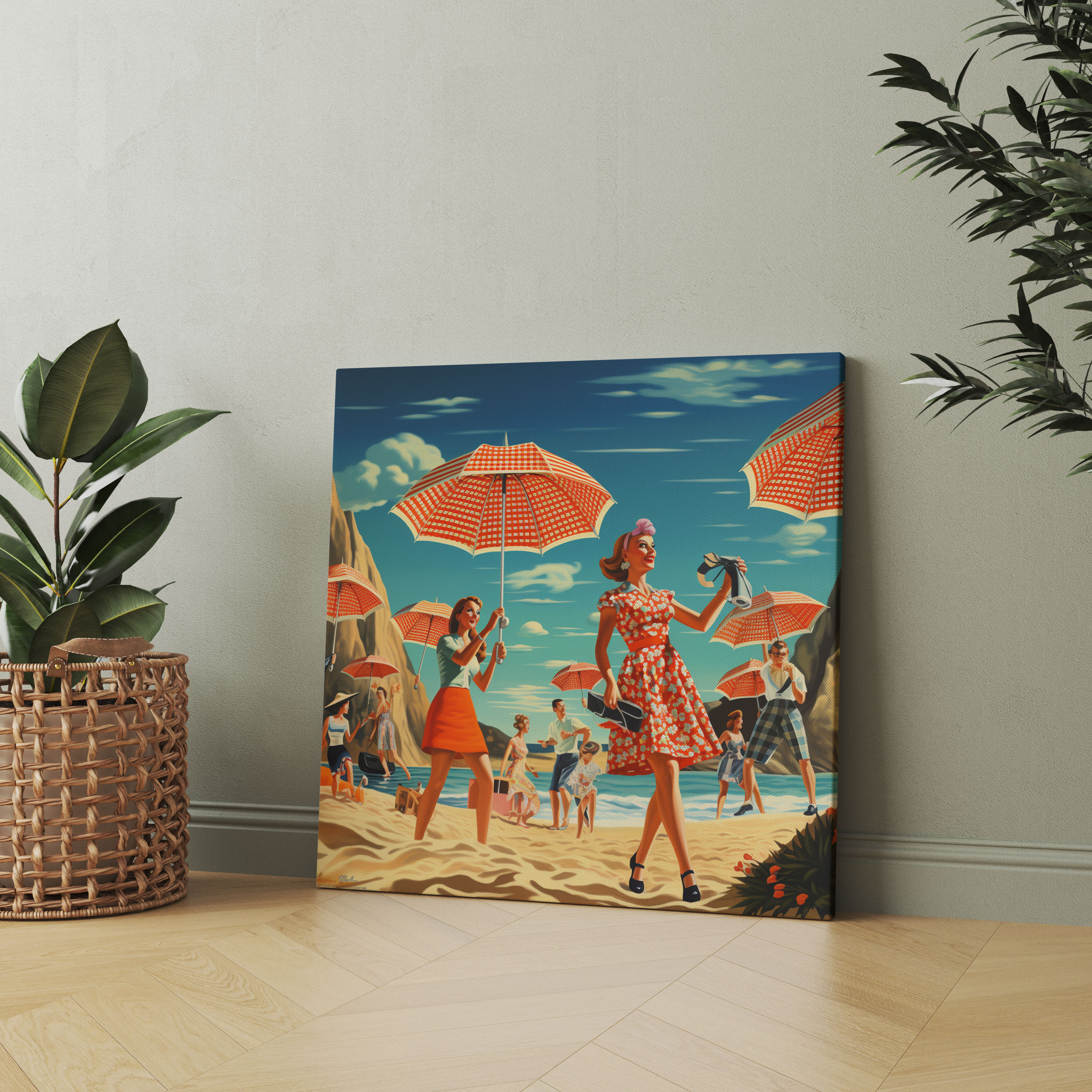 Retro Mayo Kanvas Tablo - Retro Kanvas Tablo Duvar Dekorasyonu Canlı Sahil Manzarası