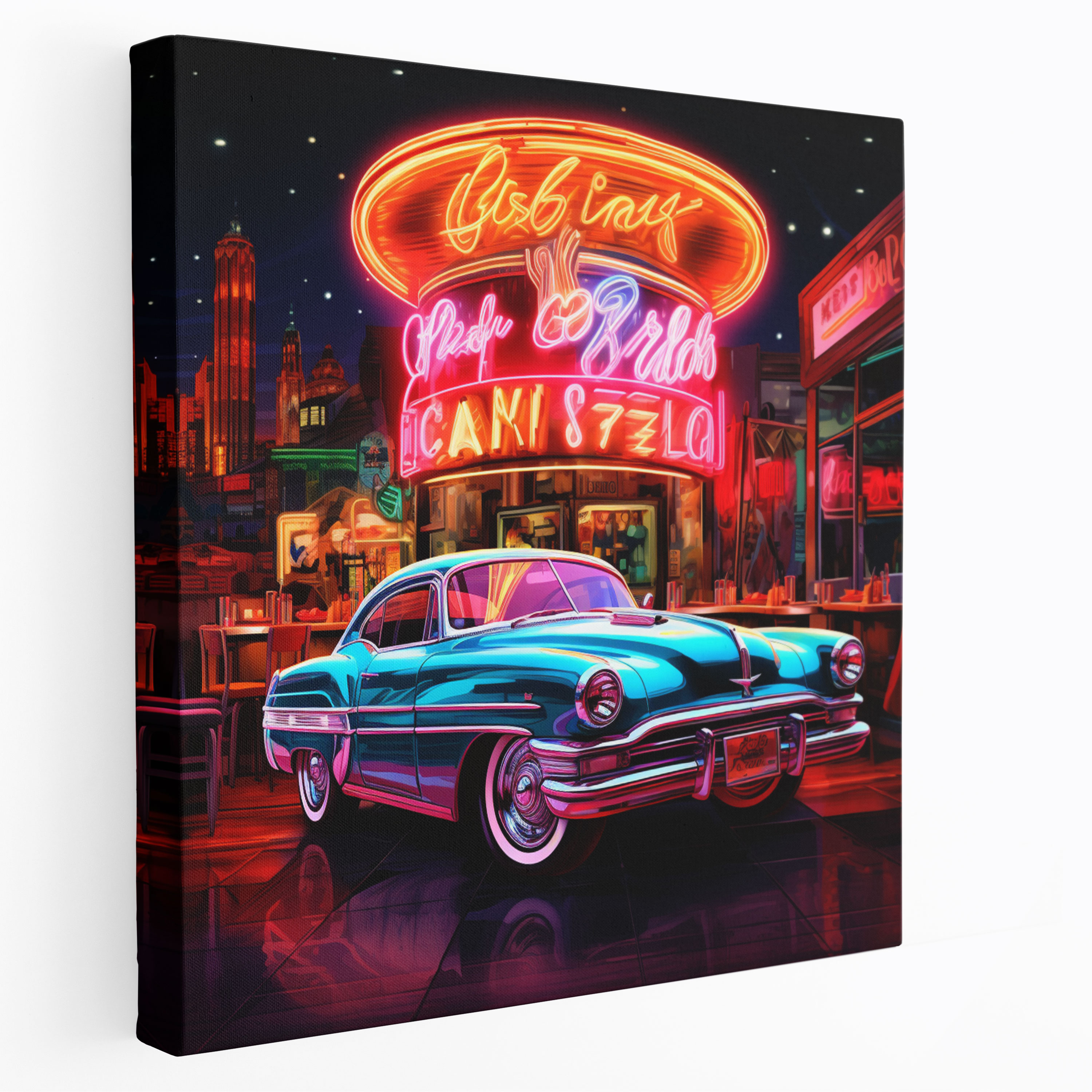 Retro Neon Işıklı Kanvas Tablo - Duvar Dekorasyonu
