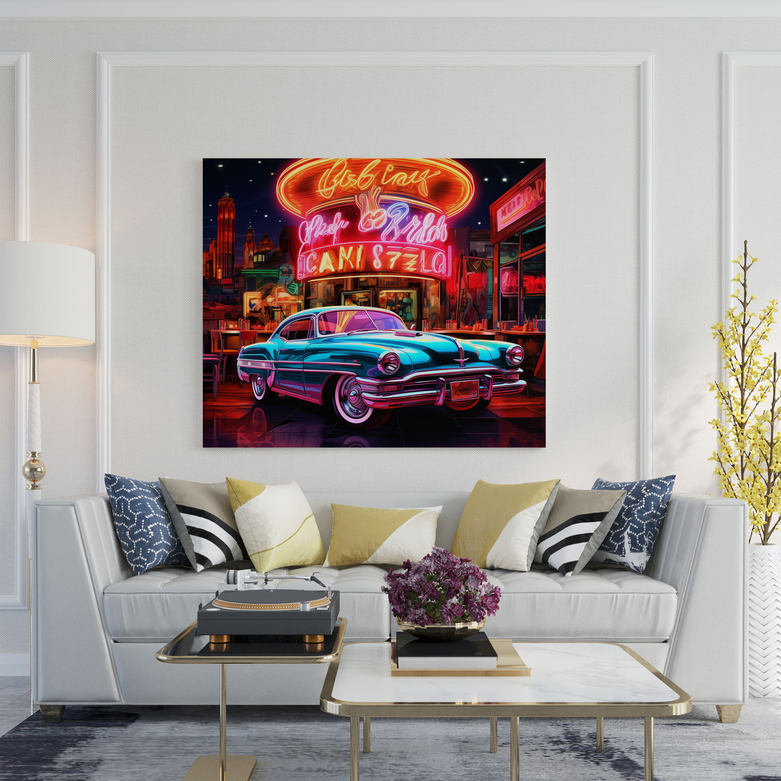 Retro Neon Işıklı Kanvas Tablo - Duvar Dekorasyonu