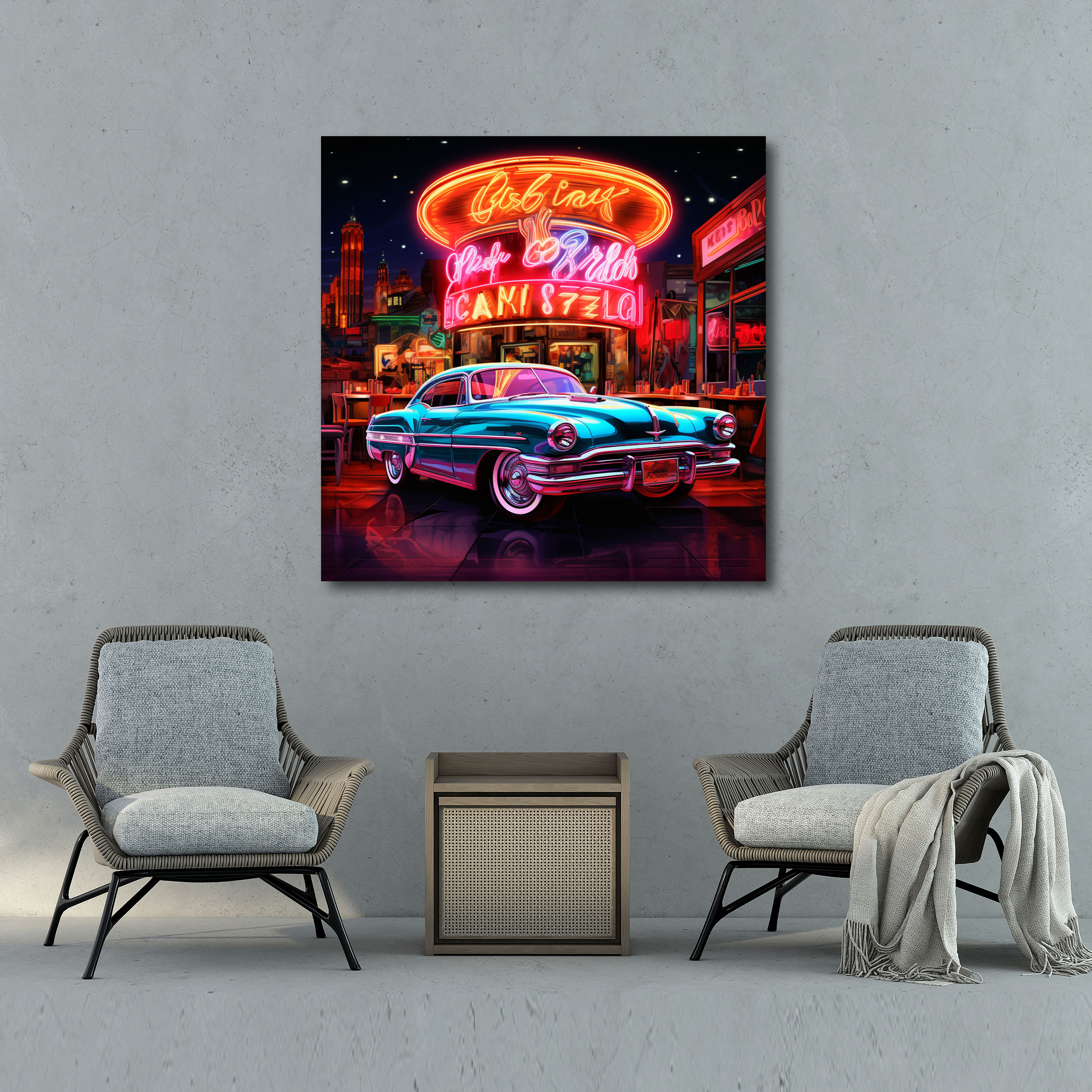 Retro Neon Işıklı Kanvas Tablo - Duvar Dekorasyonu
