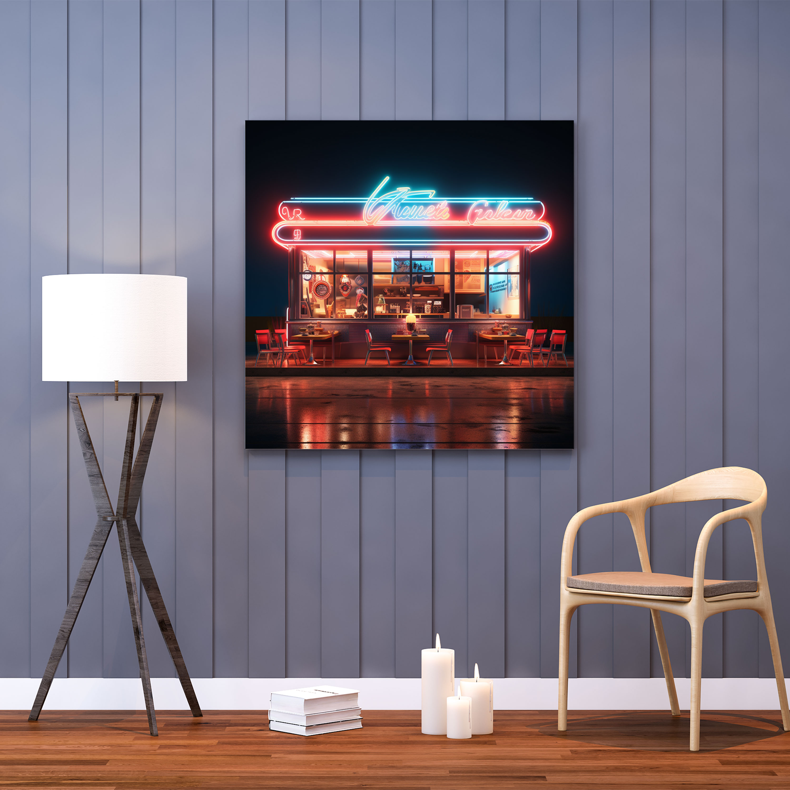 Retro Neon Sign Canvas Print - Retro, Vibrant Atmosphere, 1950S Diner, Canvas
