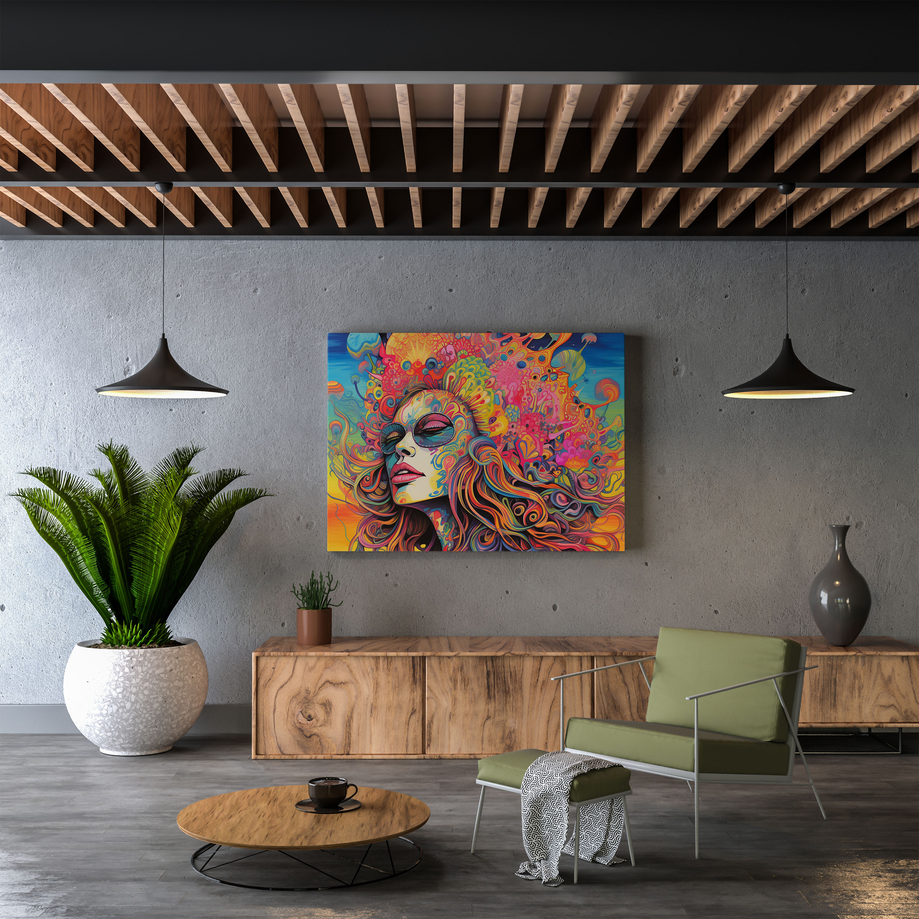 Retro Wall Art: Psychedelic Abstract Design - Retro, Psychedelic, Hand-Drawn, Abstract