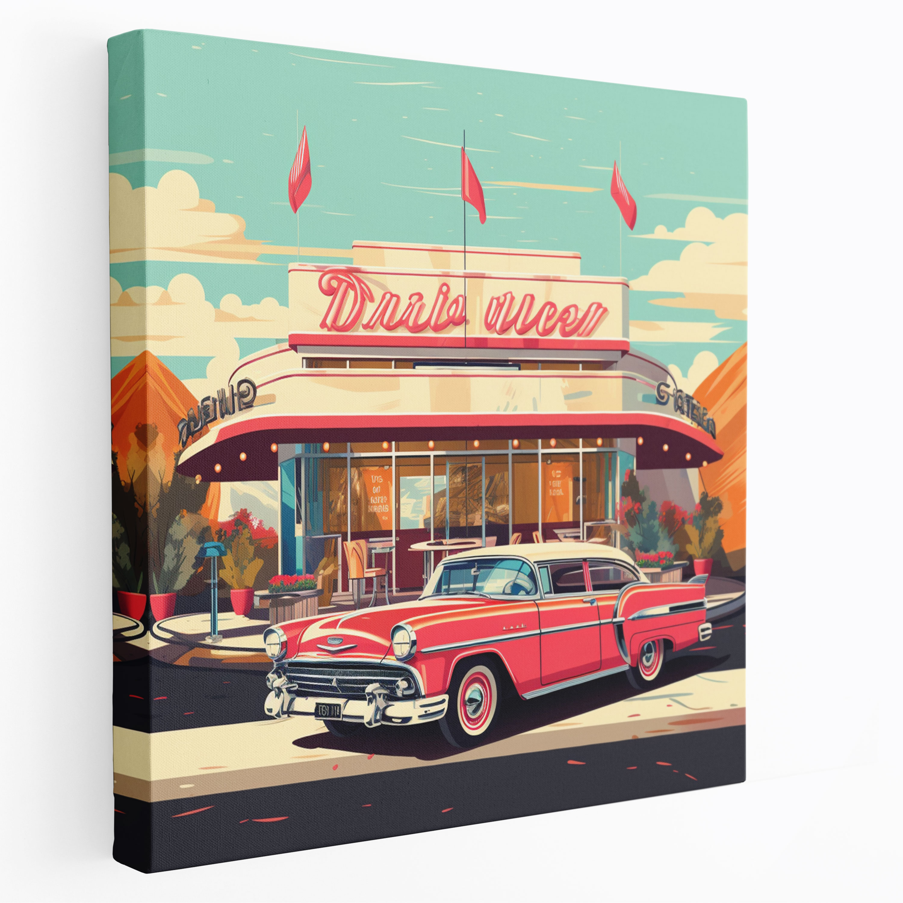 Retro Canvas Wall Art: Vintage Diner Poster - Retro, Canvas, Retro, Wall Decoration