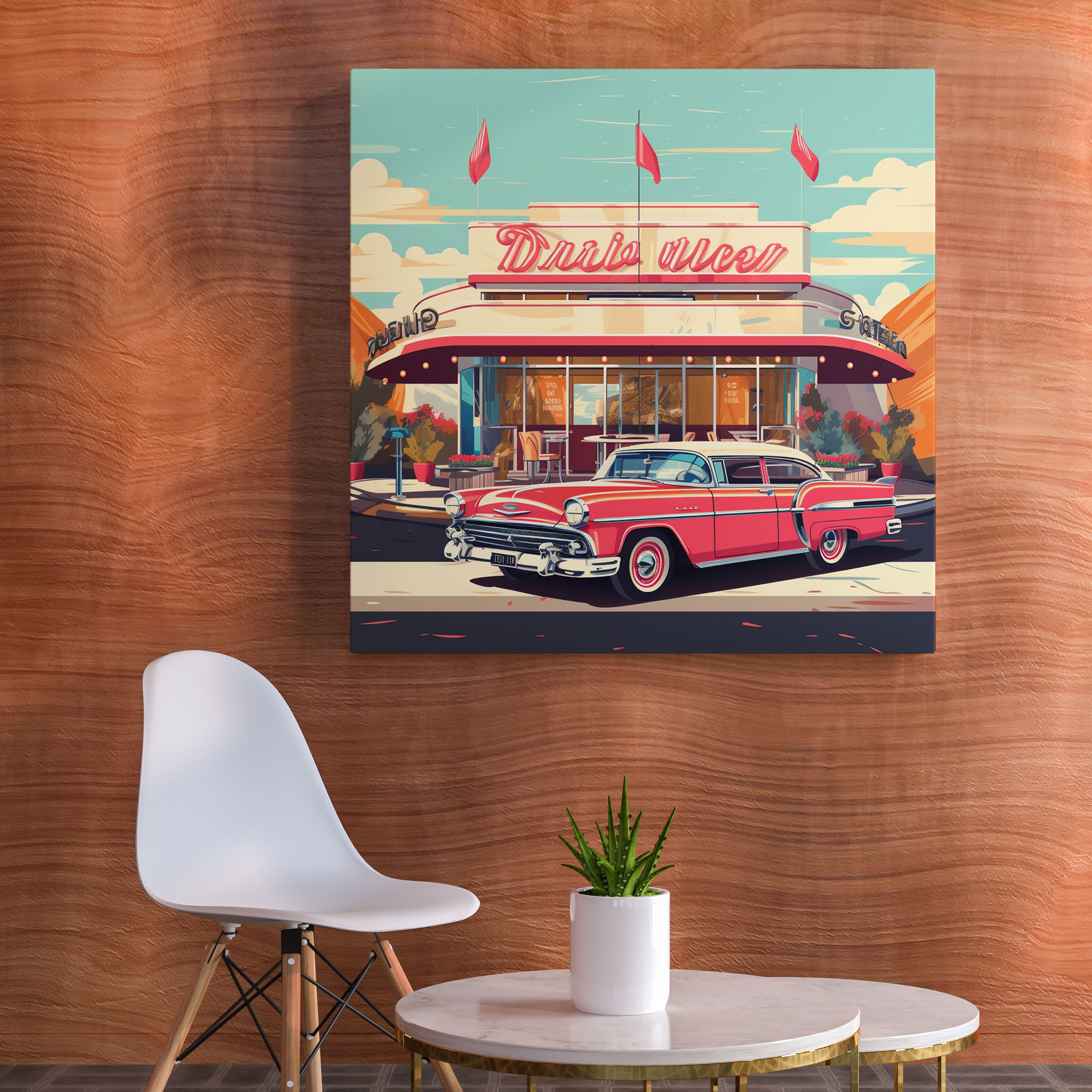 Retro Canvas Wall Art: Vintage Diner Poster - Retro, Canvas, Retro, Wall Decoration