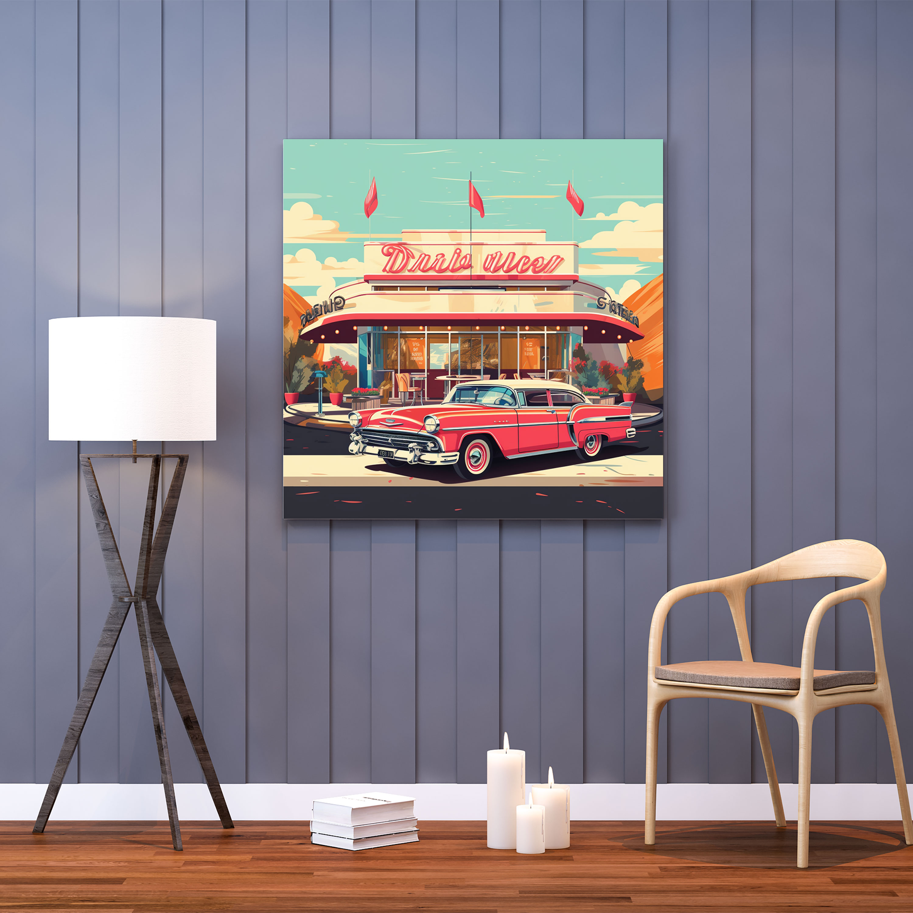 Retro Canvas Wall Art: Vintage Diner Poster - Retro, Canvas, Retro, Wall Decoration