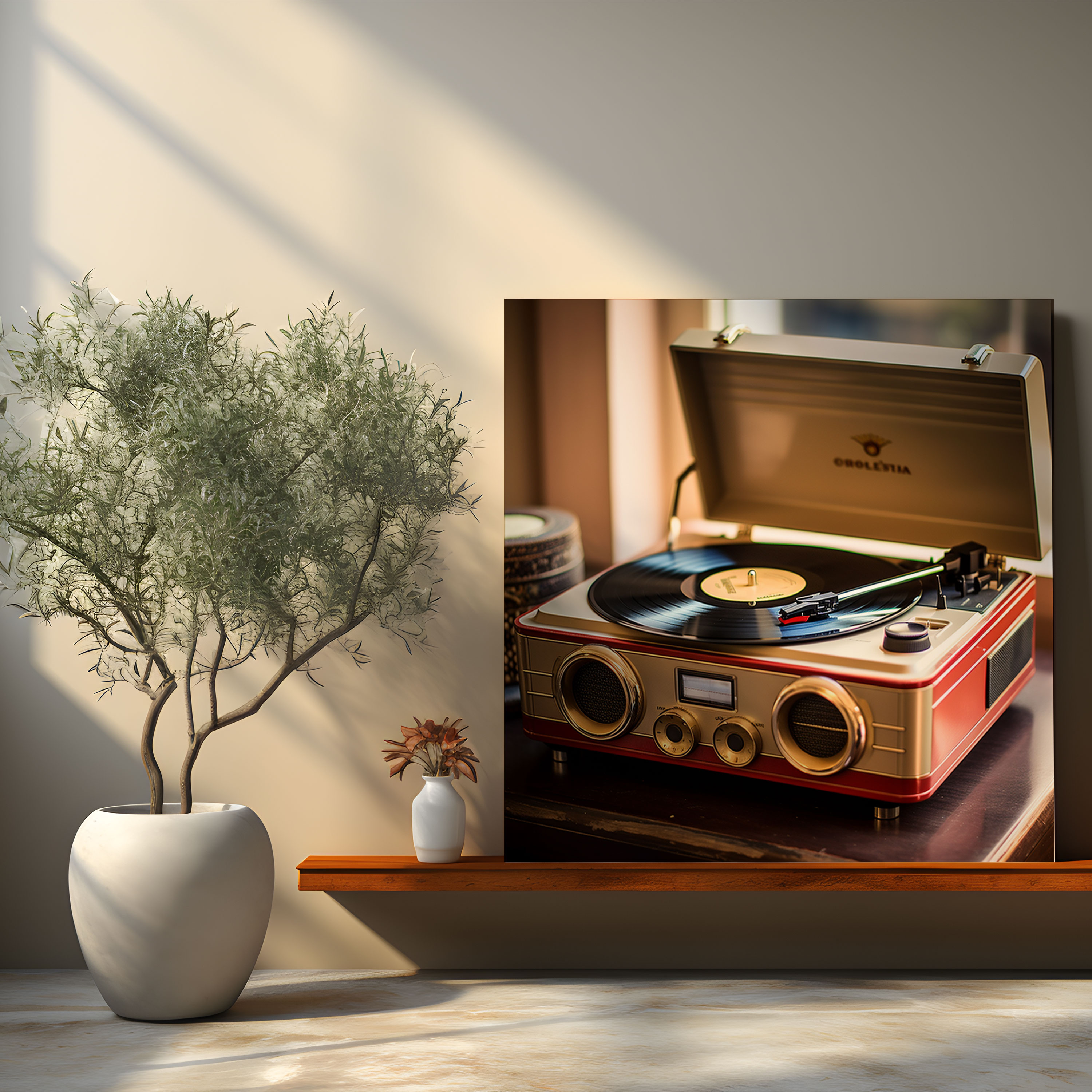Retro Duvar Dekorasyonu: Retro Plak Çalar - Kanvas Vinil Kayıtlar