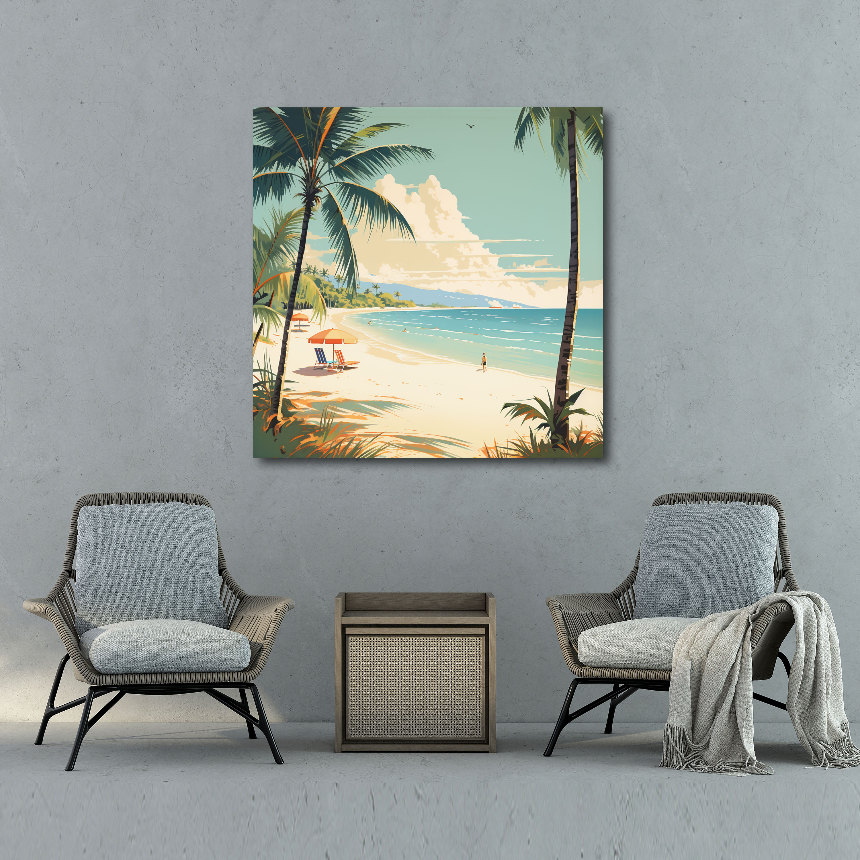 Retro Canvas Wall Art: Tropical Travel Poster - Retro, Canvas Print, Wall Art, Beach