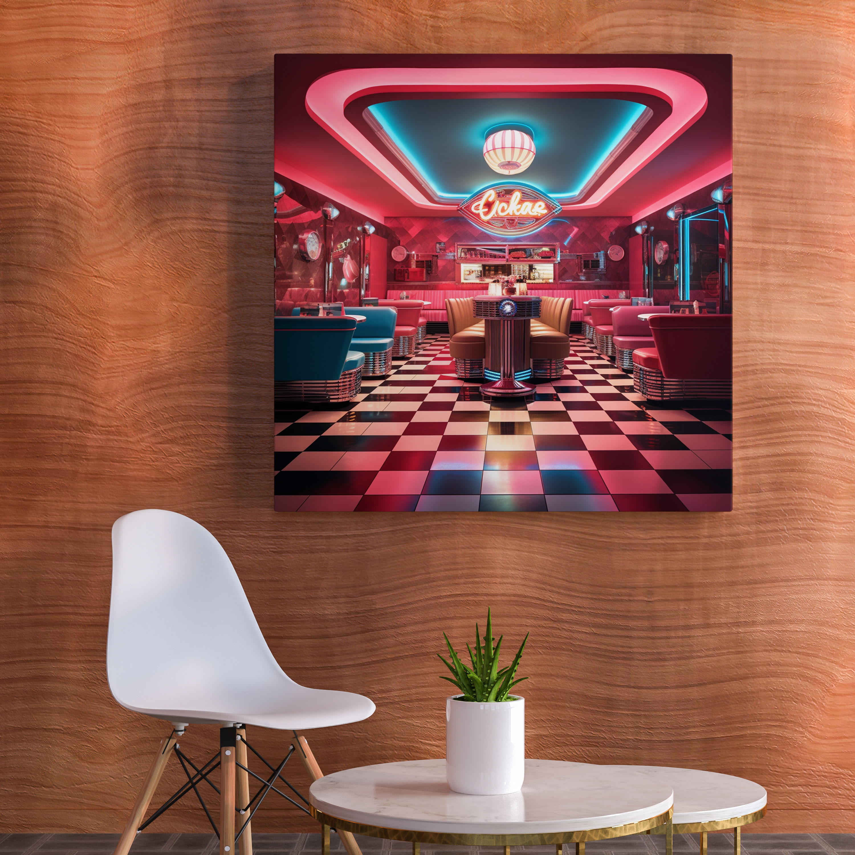 Retro Neon Sign Canvas Print - Retro, Wall Art, Checkered Floors, Canvas Wall Art
