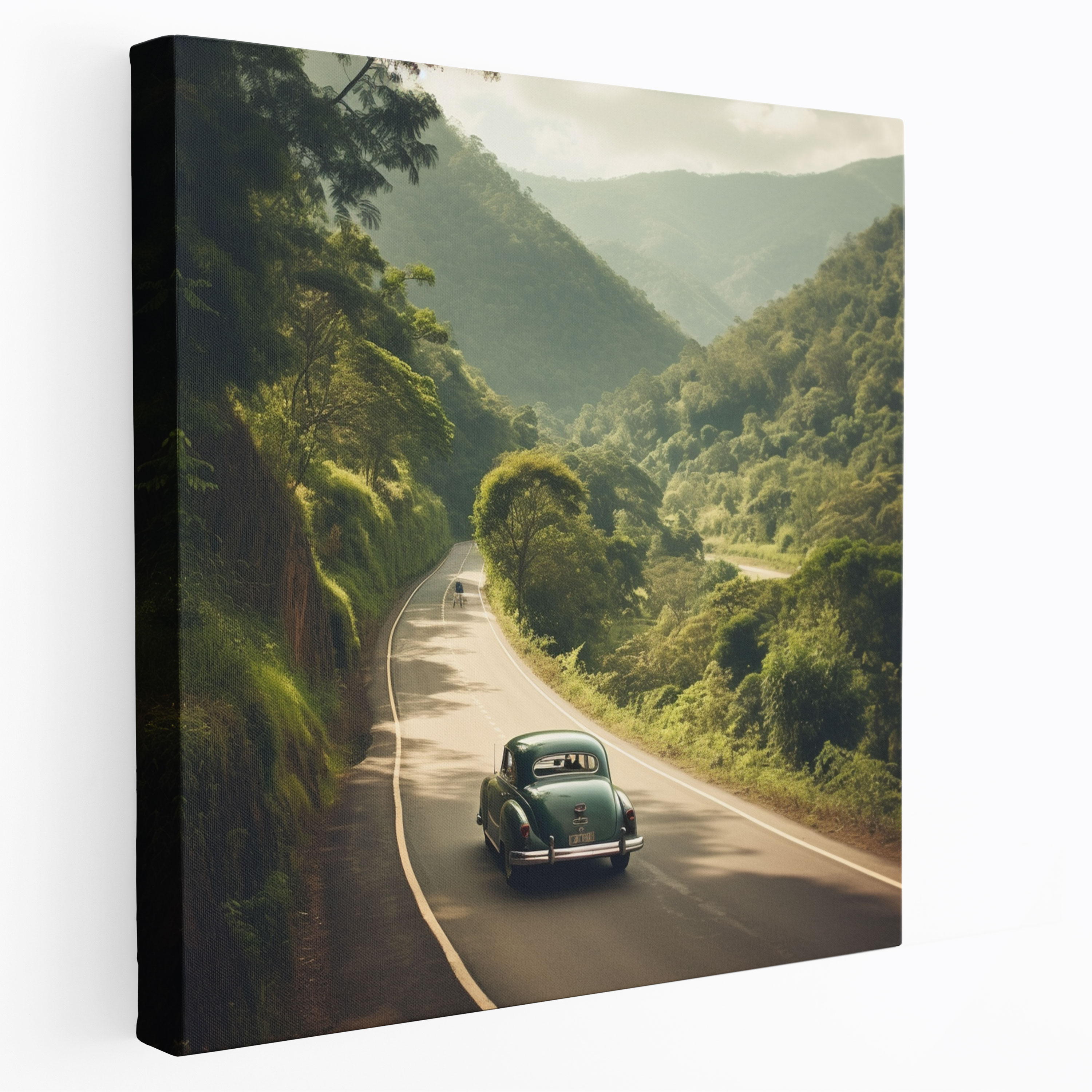 Vintage Car Canvas Print - Retro, Winding Road, Home Decoration, Canvas Wall Art