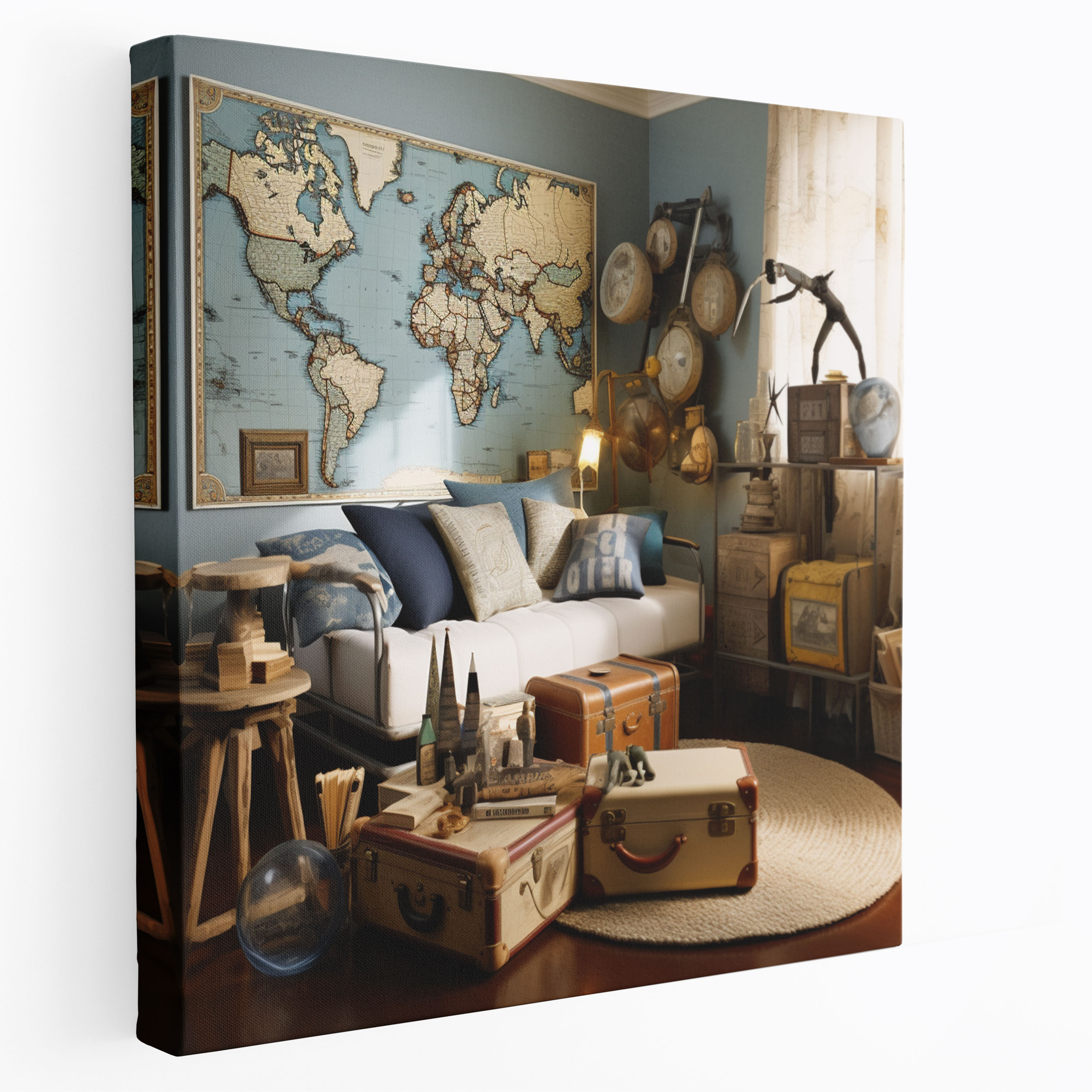 Vintage Suitcase Wall Art - Retro, Globes, Maps, Home Decoration