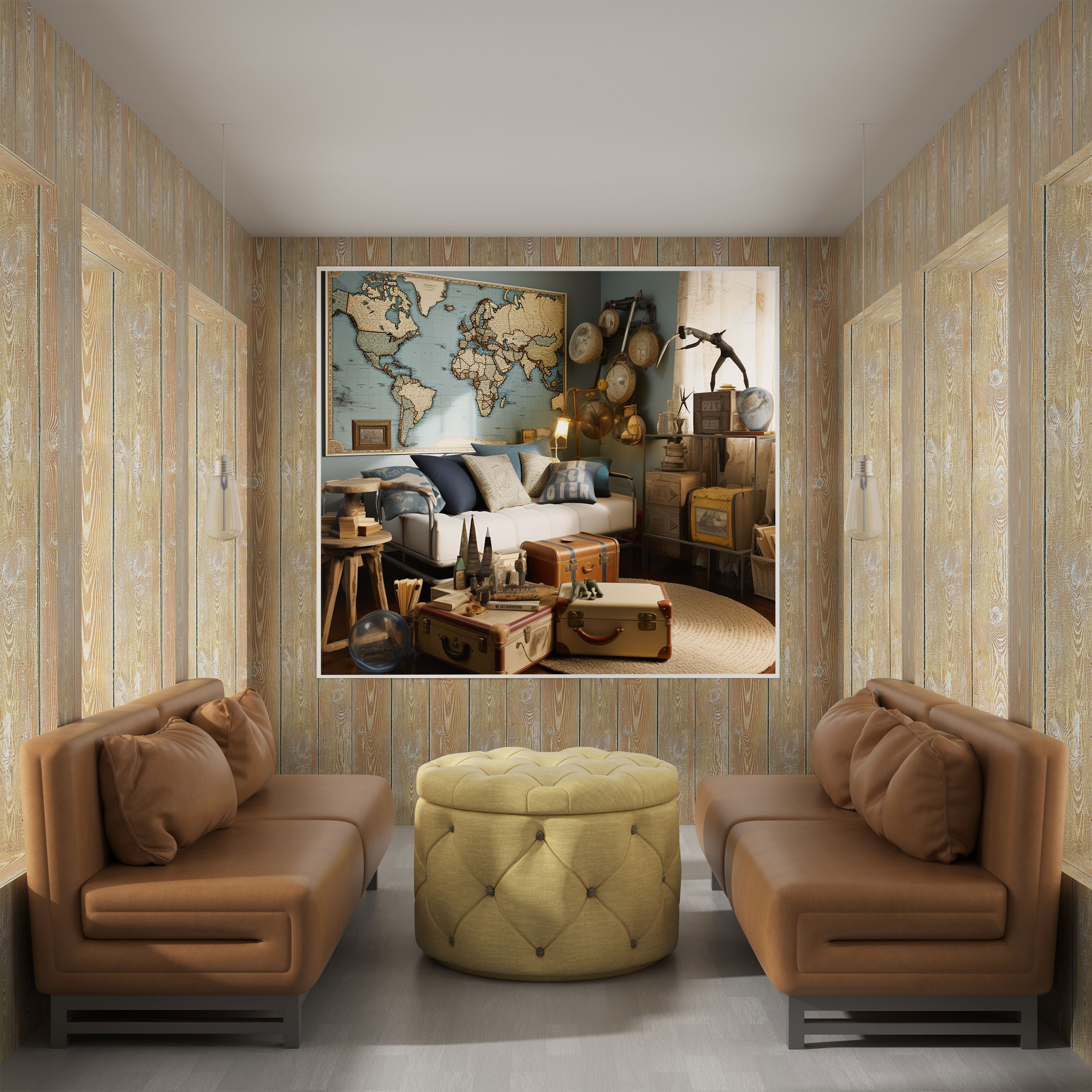 Vintage Suitcase Wall Art - Retro, Globes, Maps, Home Decoration