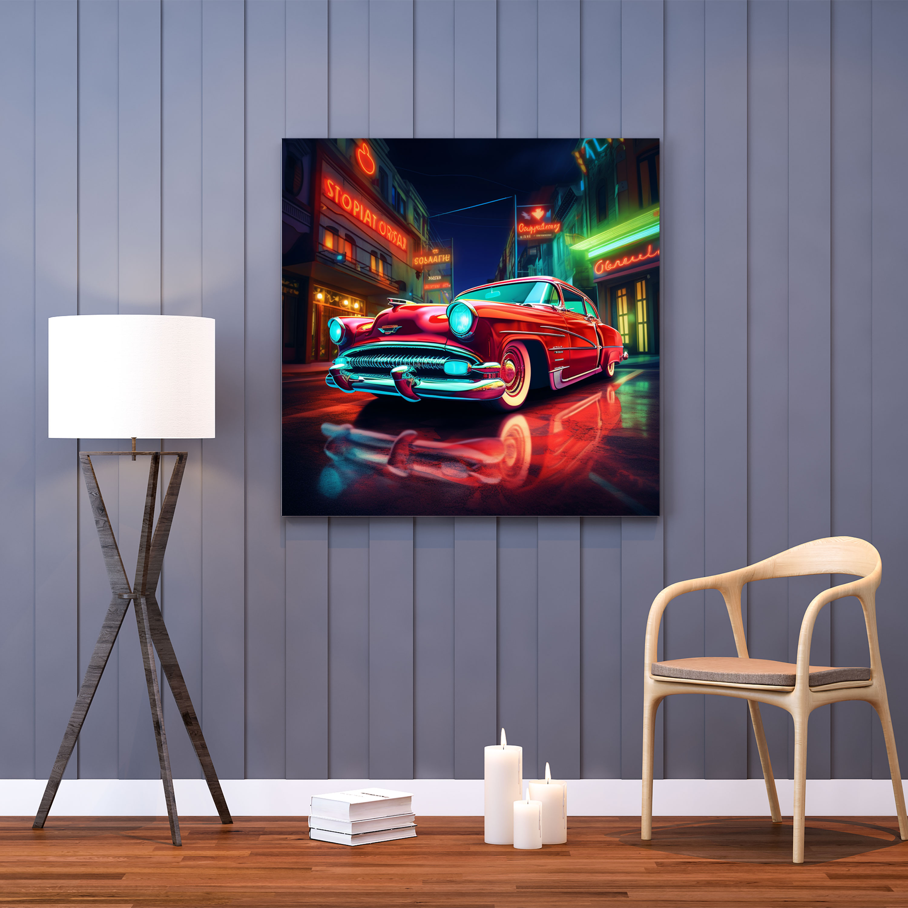 Retro Neon Sign Canvas Print - Retro, Classic Car, Canvas Wall Art, Retro Neon Sign