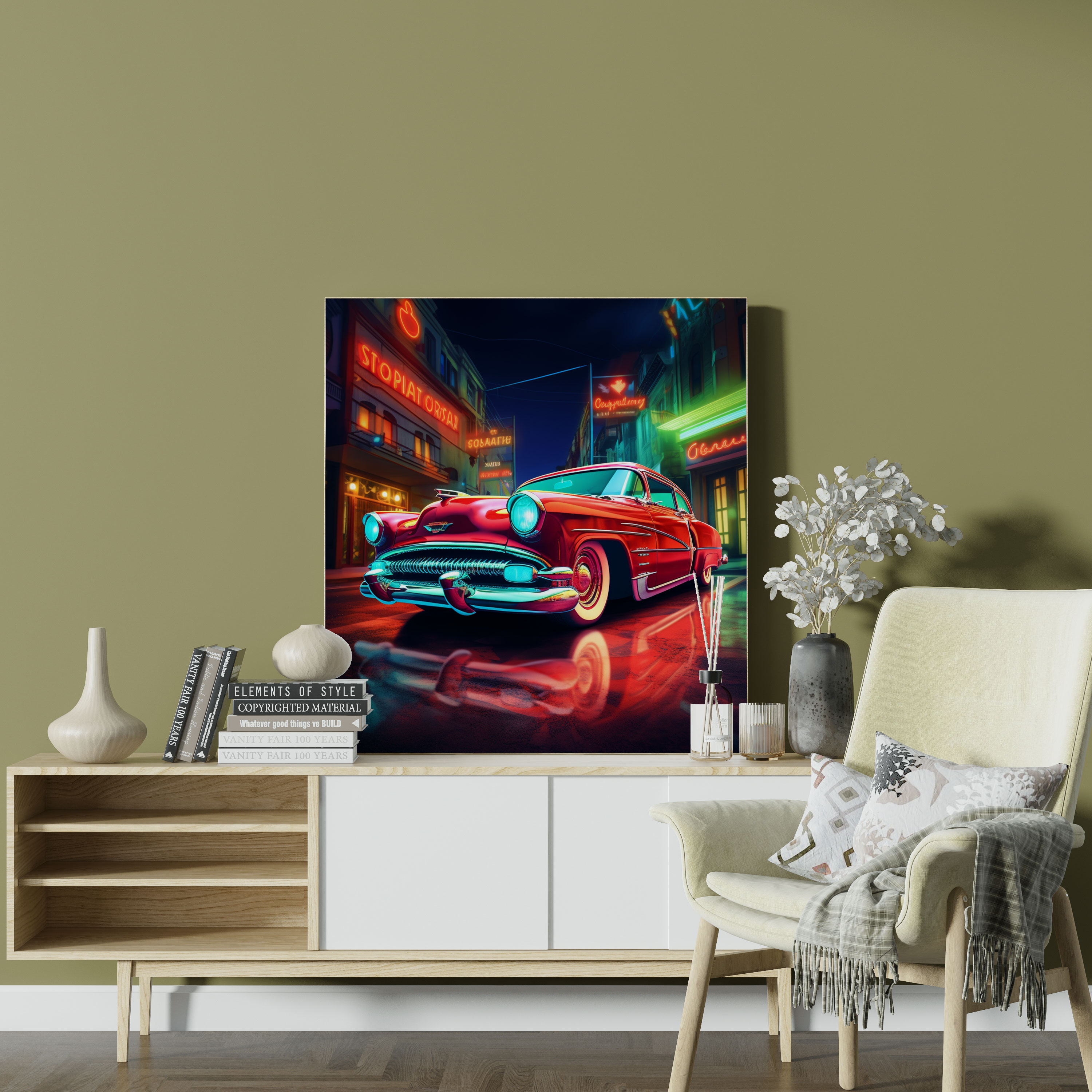 Retro Neon Sign Canvas Print - Retro, Classic Car, Canvas Wall Art, Retro Neon Sign