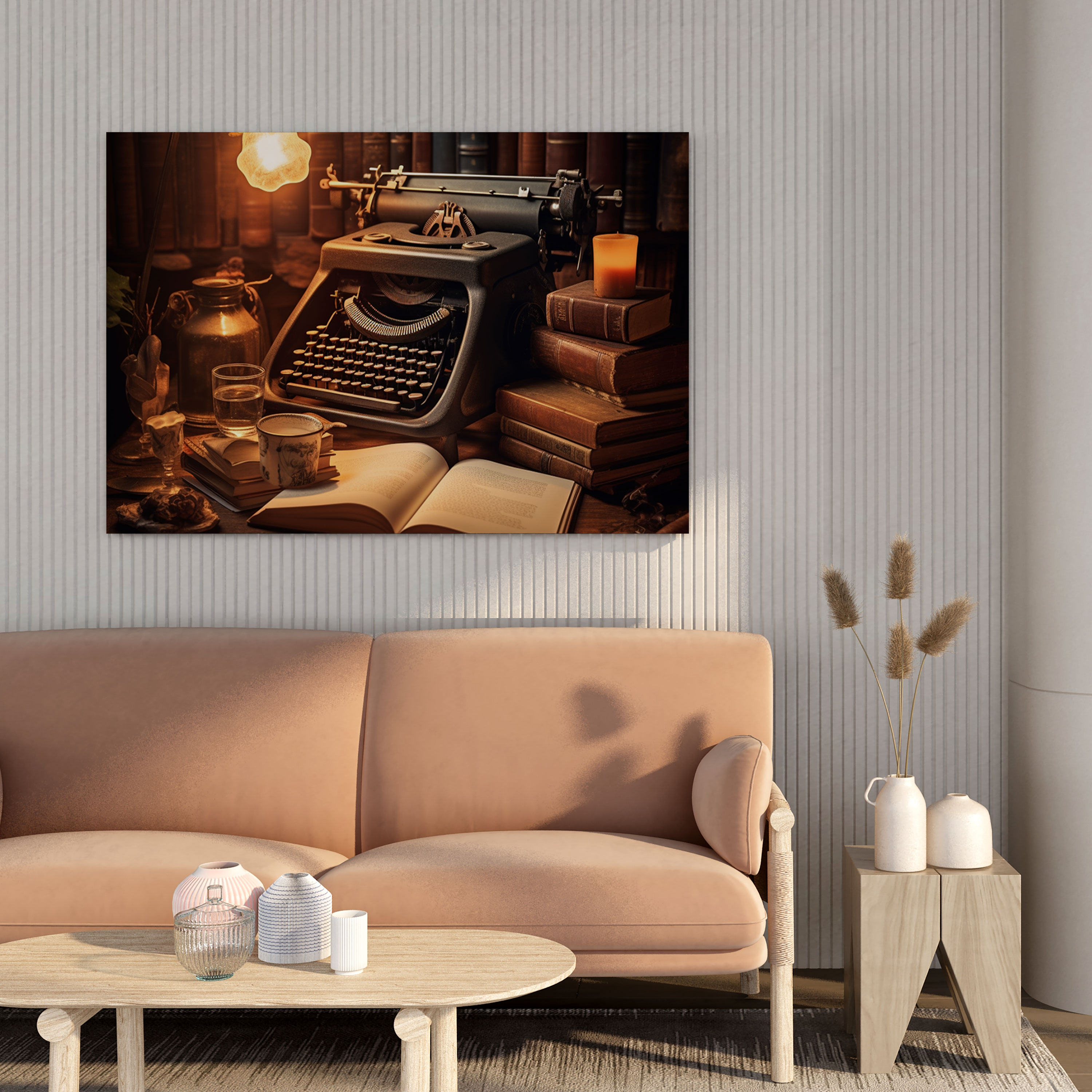 Leinwandbild Vintage Schreibmaschine - Retro Holzschreibtisch Leinwand Wandkunst