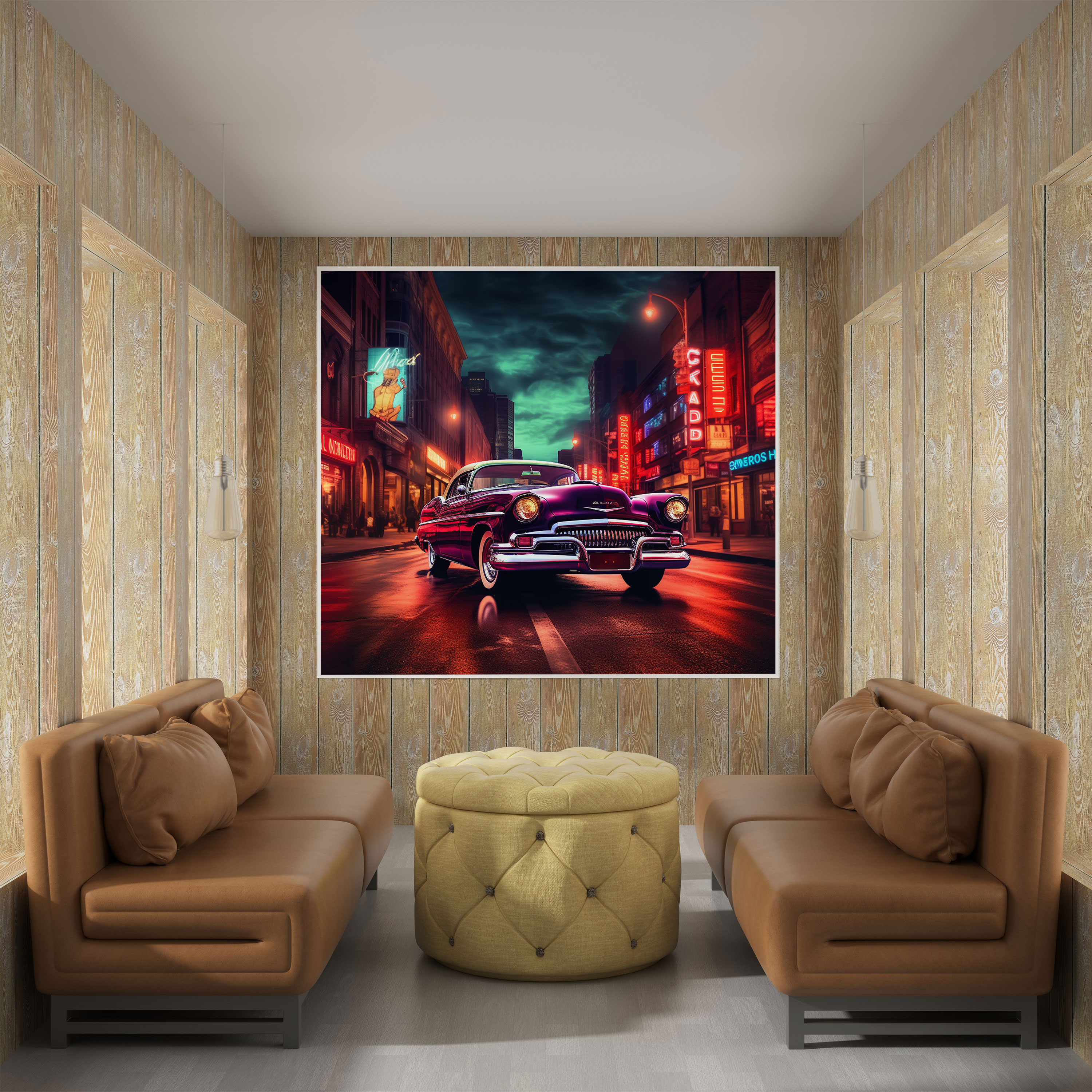 Retro Neon Sign Canvas Print - Retro, Wall Decoration, Home Decoration, City Street