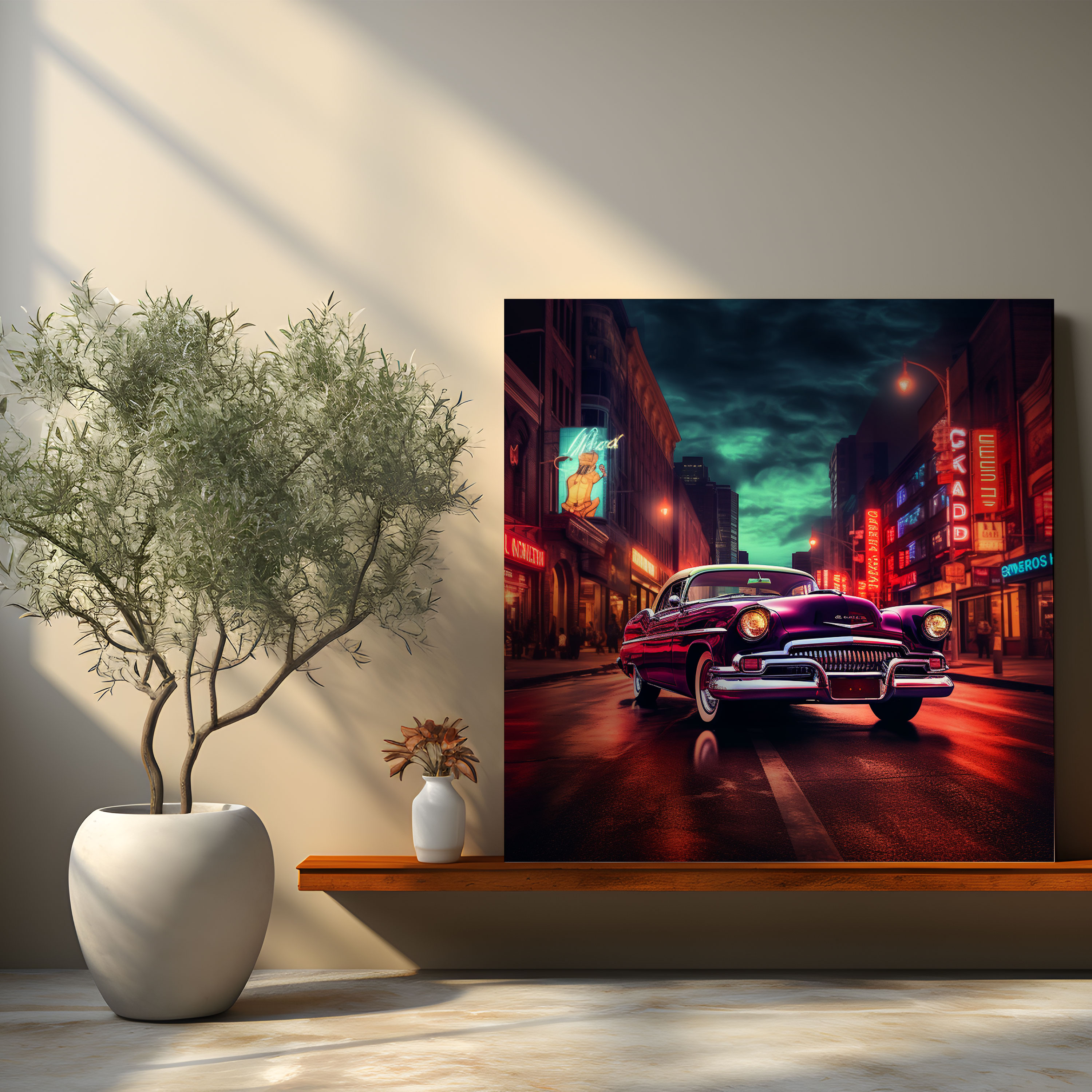 Retro Neon Sign Canvas Print - Retro, Wall Decoration, Home Decoration, City Street