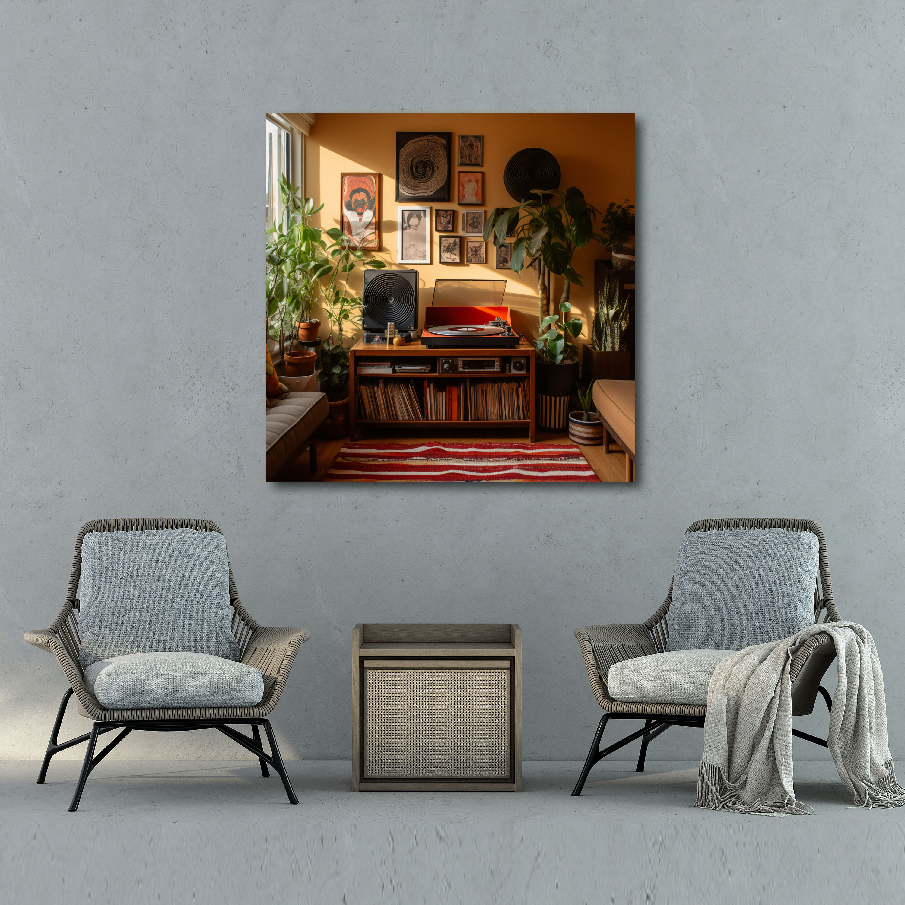 Nostaljik Plak Çalar Duvar Sanatı - Retro Nostaljik Kanvas Tablo Vinil Plaklar