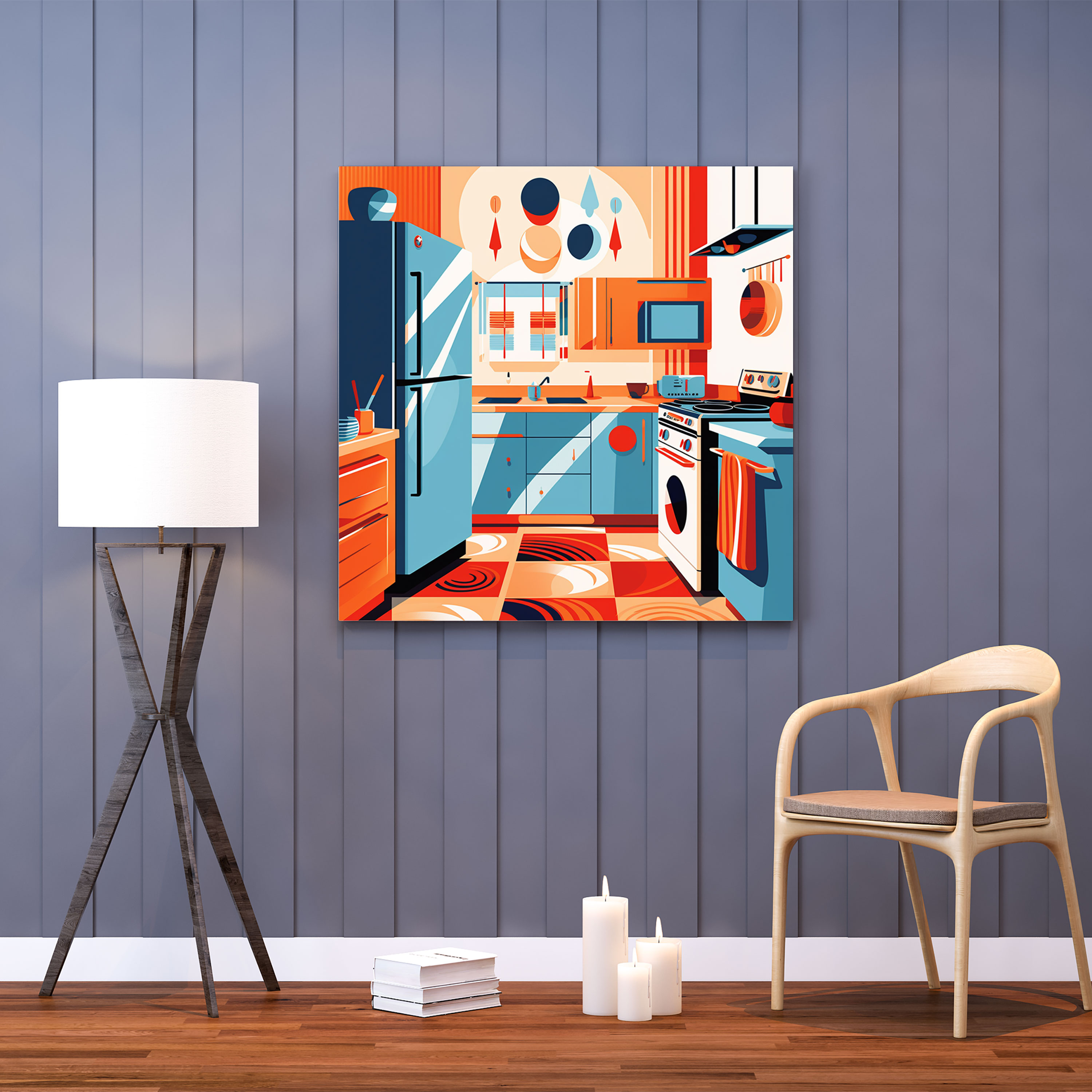Mid-Century Modern Kitchen Canvas Print - Retro, Home Decoration, Stylish Kitchen, Canvas Print