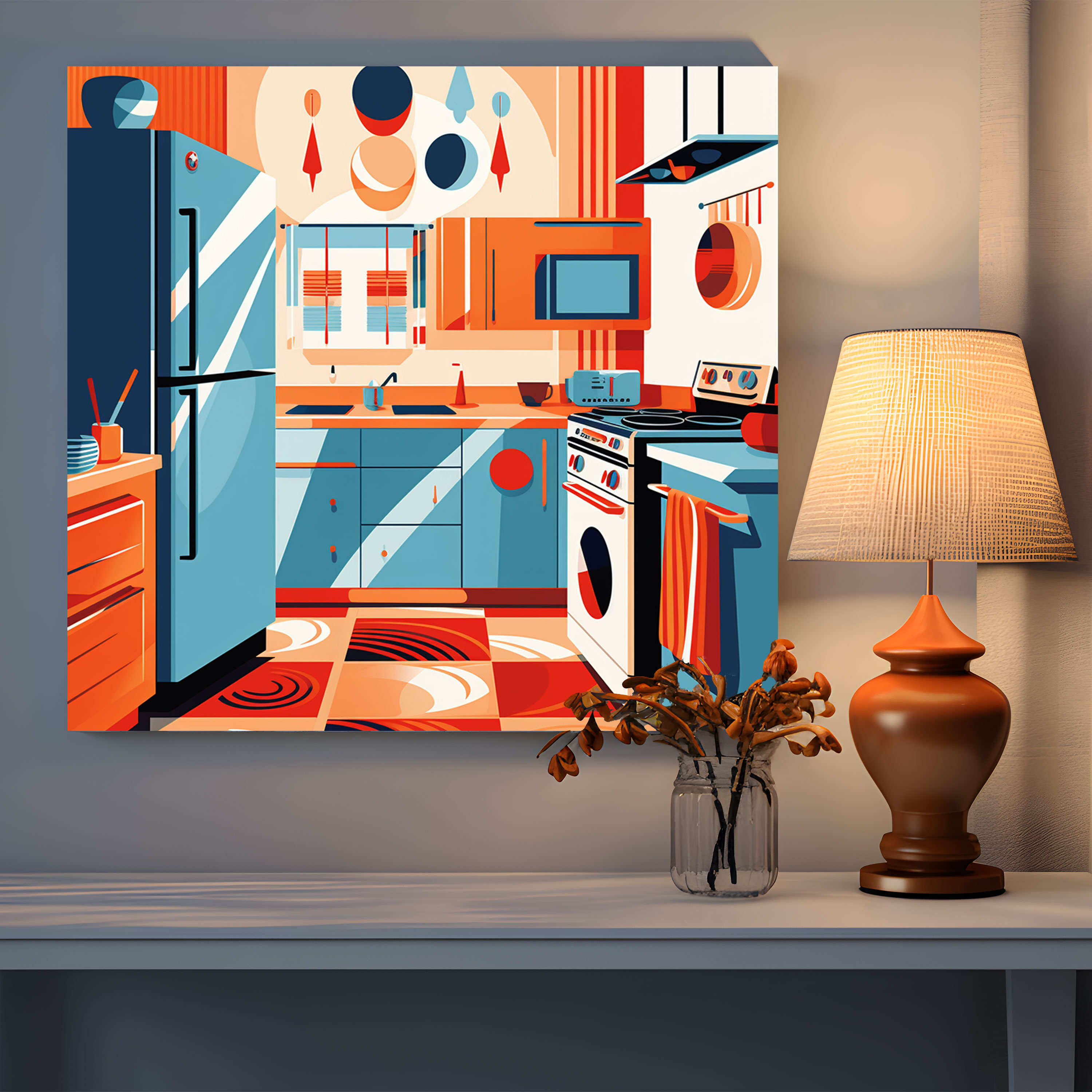 Mid-Century Modern Kitchen Canvas Print - Retro, Home Decoration, Stylish Kitchen, Canvas Print