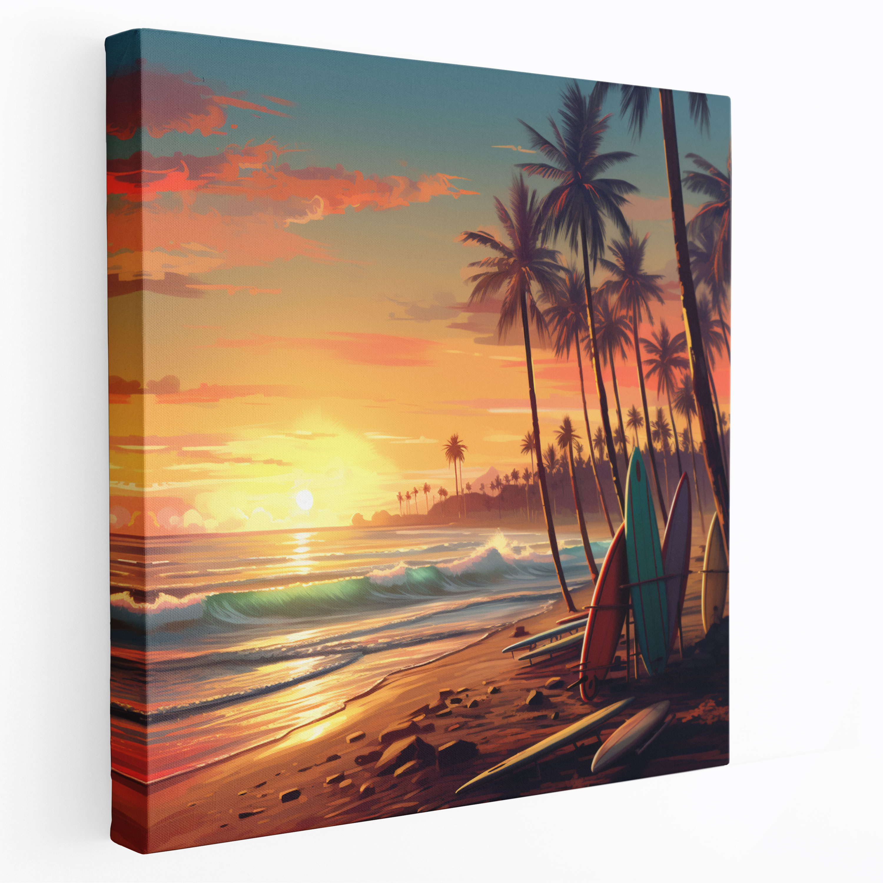 Retro Beach Scene Canvas Print - Retro, Wall Art, Home Decoration, Canvas