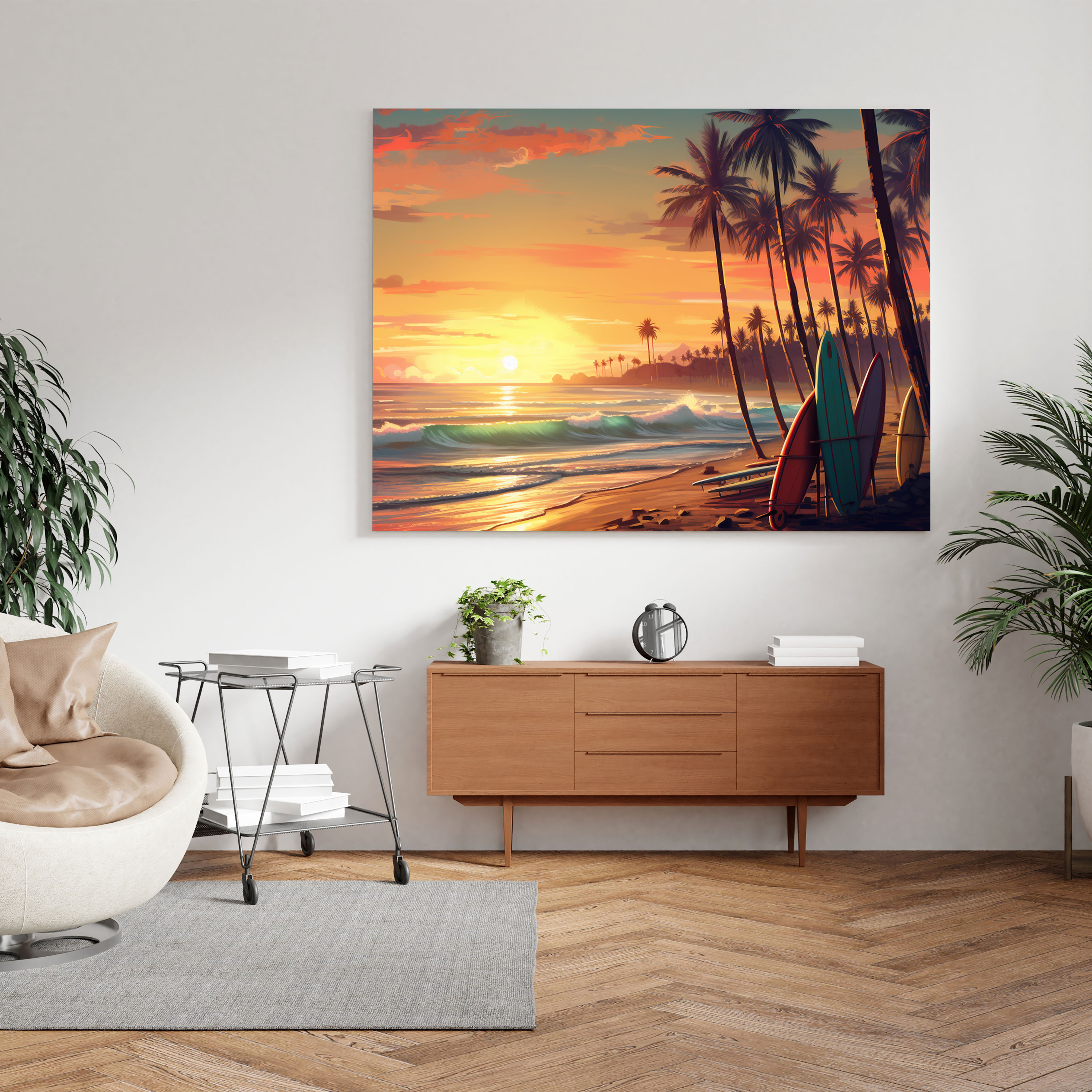 Retro Beach Scene Canvas Print - Retro, Wall Art, Home Decoration, Canvas