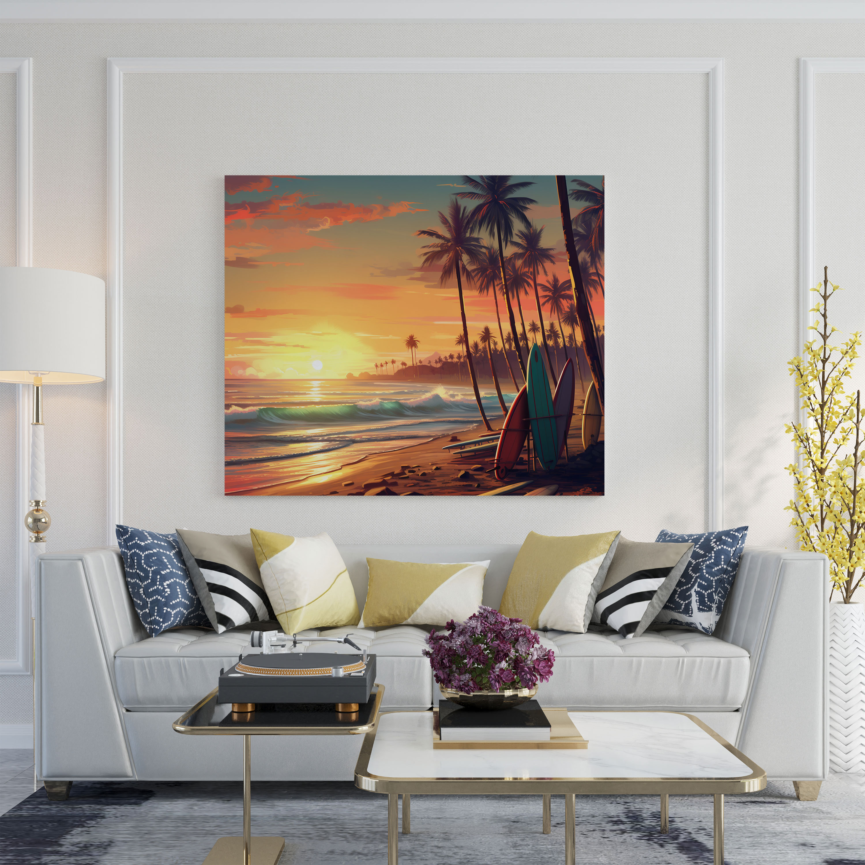 Retro Beach Scene Canvas Print - Retro, Wall Art, Home Decoration, Canvas