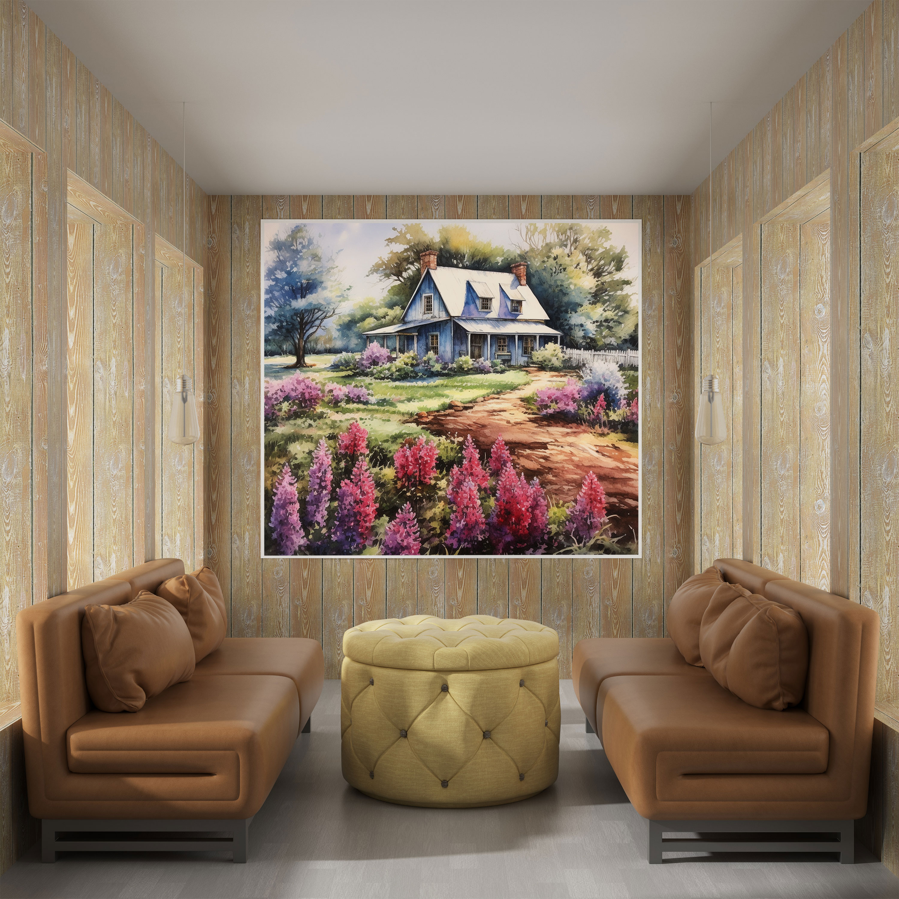 Rustic Watercolor Farmhouse Canvas Print - Rustic, Watercolor, Wall Art, Countryside