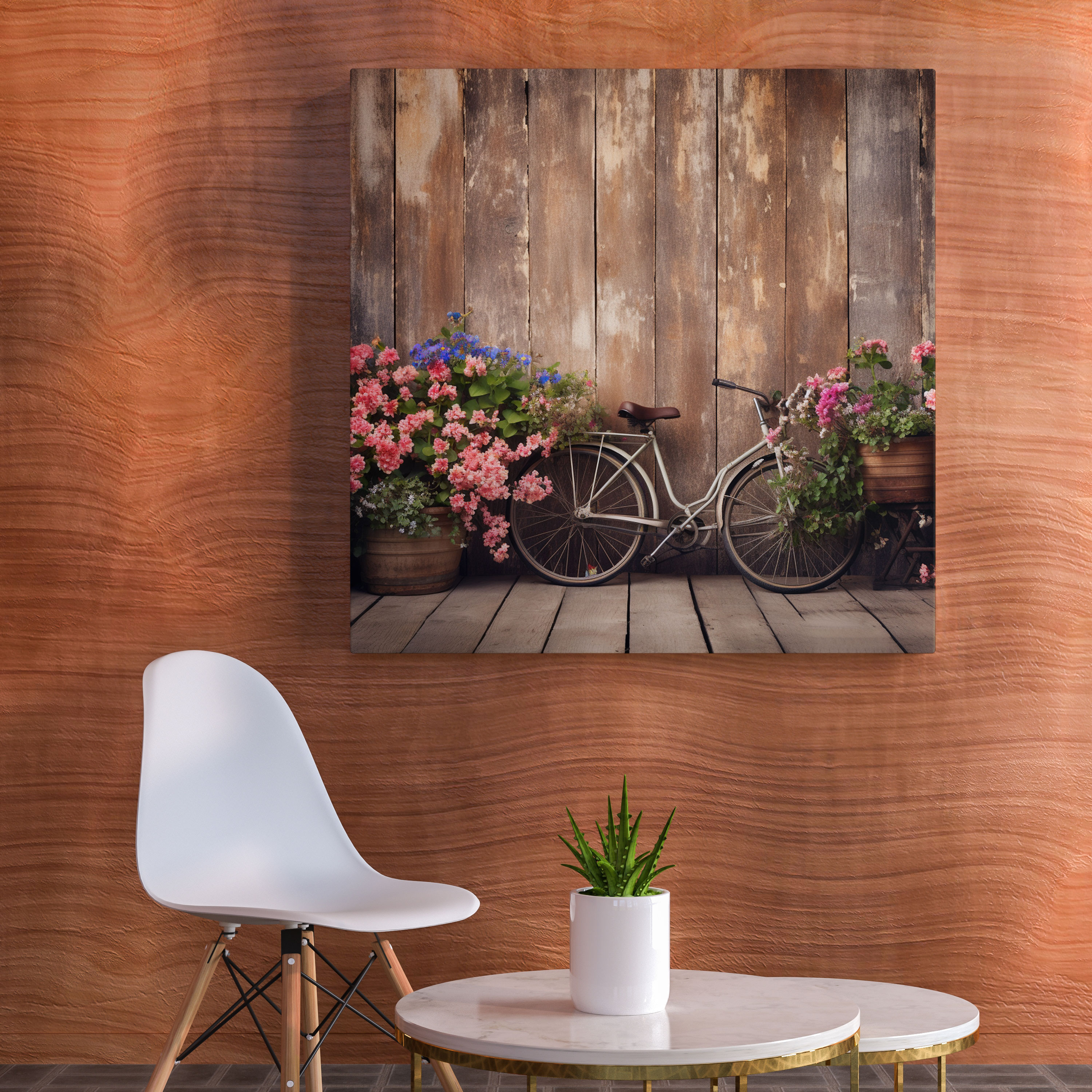 Rustic Wood Plank Bicycle Wall Art - Rustic, Canvas, Distressed Wood, Wall Art