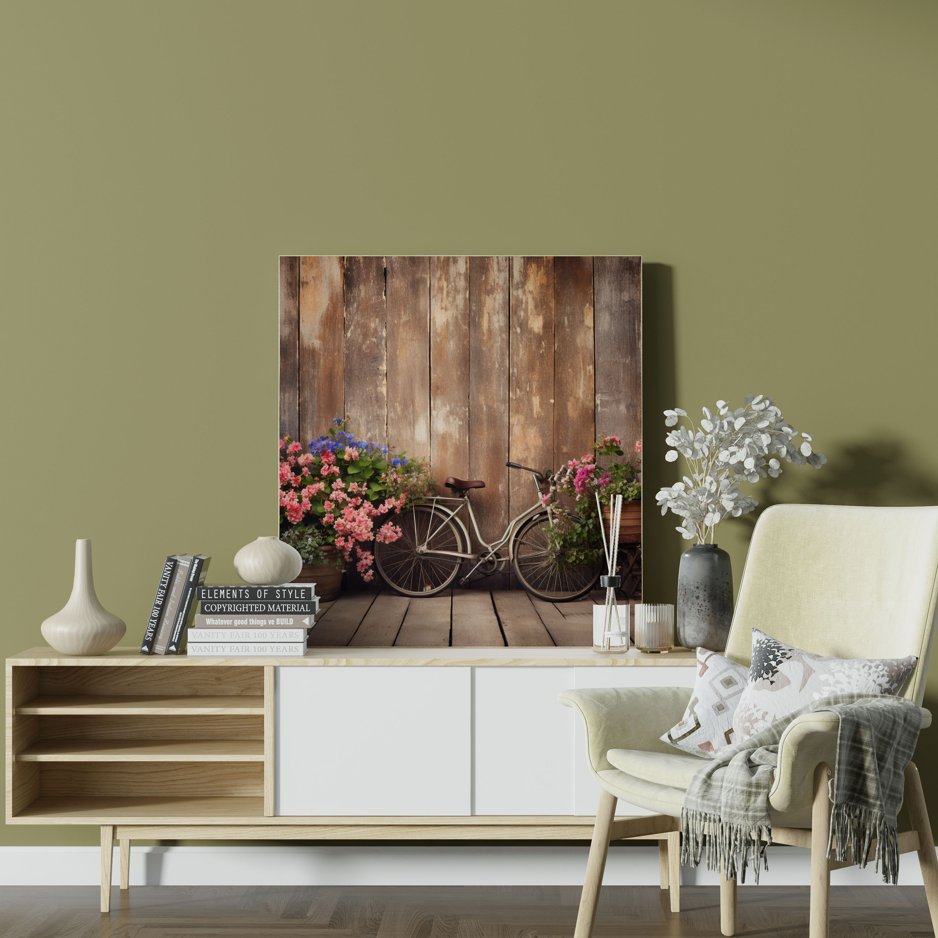 Rustic Wood Plank Bicycle Wall Art - Rustic, Canvas, Distressed Wood, Wall Art