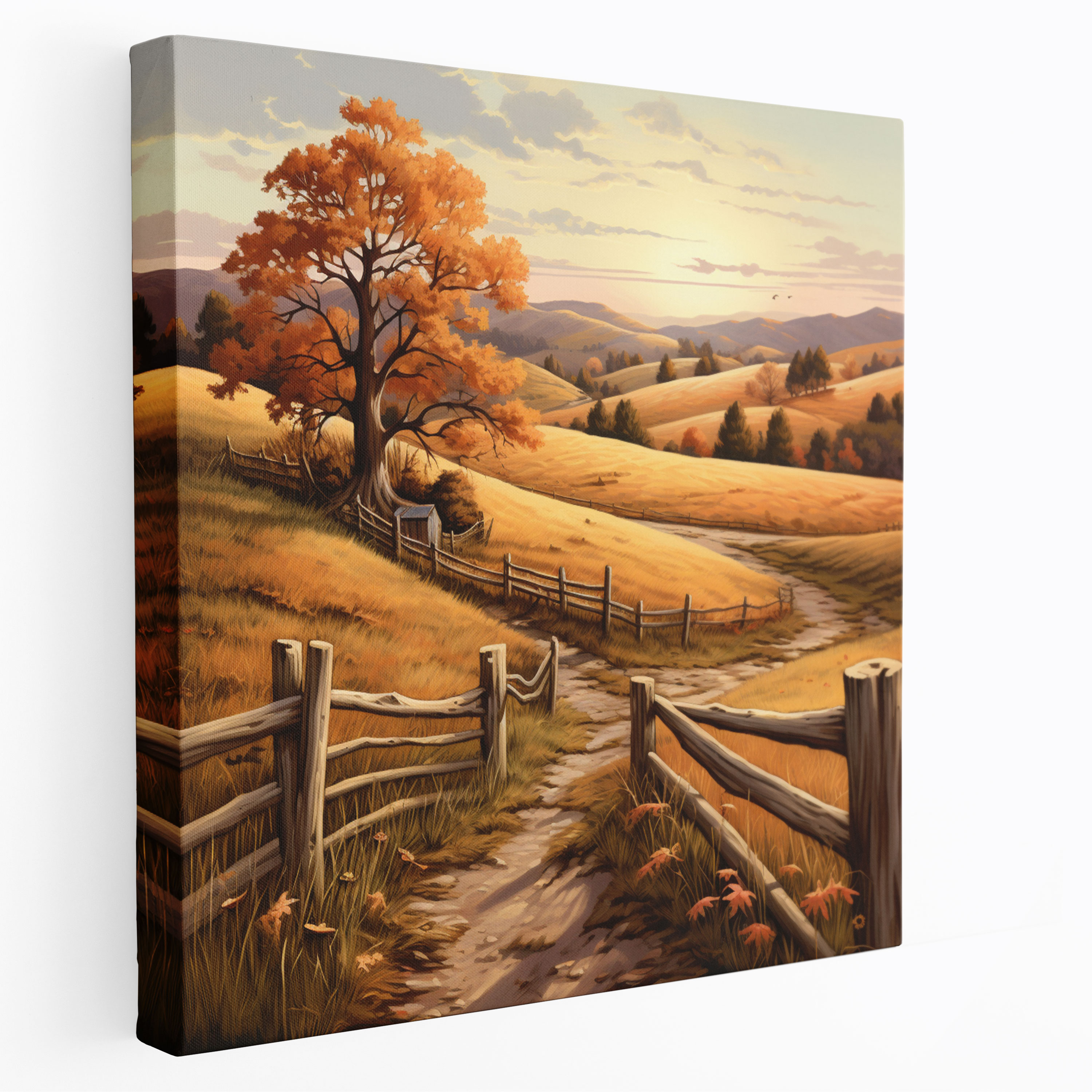 Rustic Countryside Landscape Canvas Print - Rustic, Rolling Hills, Autumn Leaves, Canvas Print