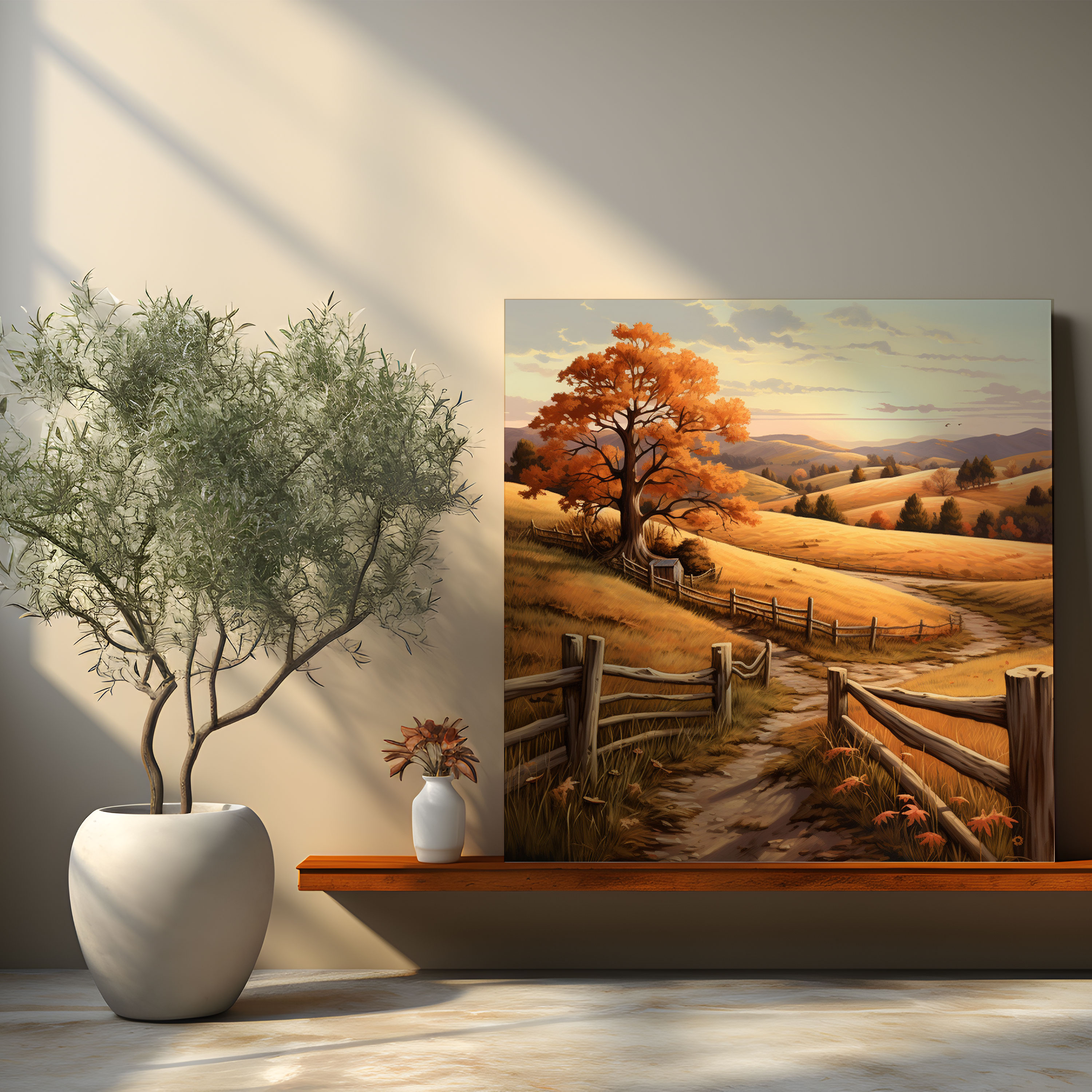 Rustic Countryside Landscape Canvas Print - Rustic, Rolling Hills, Autumn Leaves, Canvas Print
