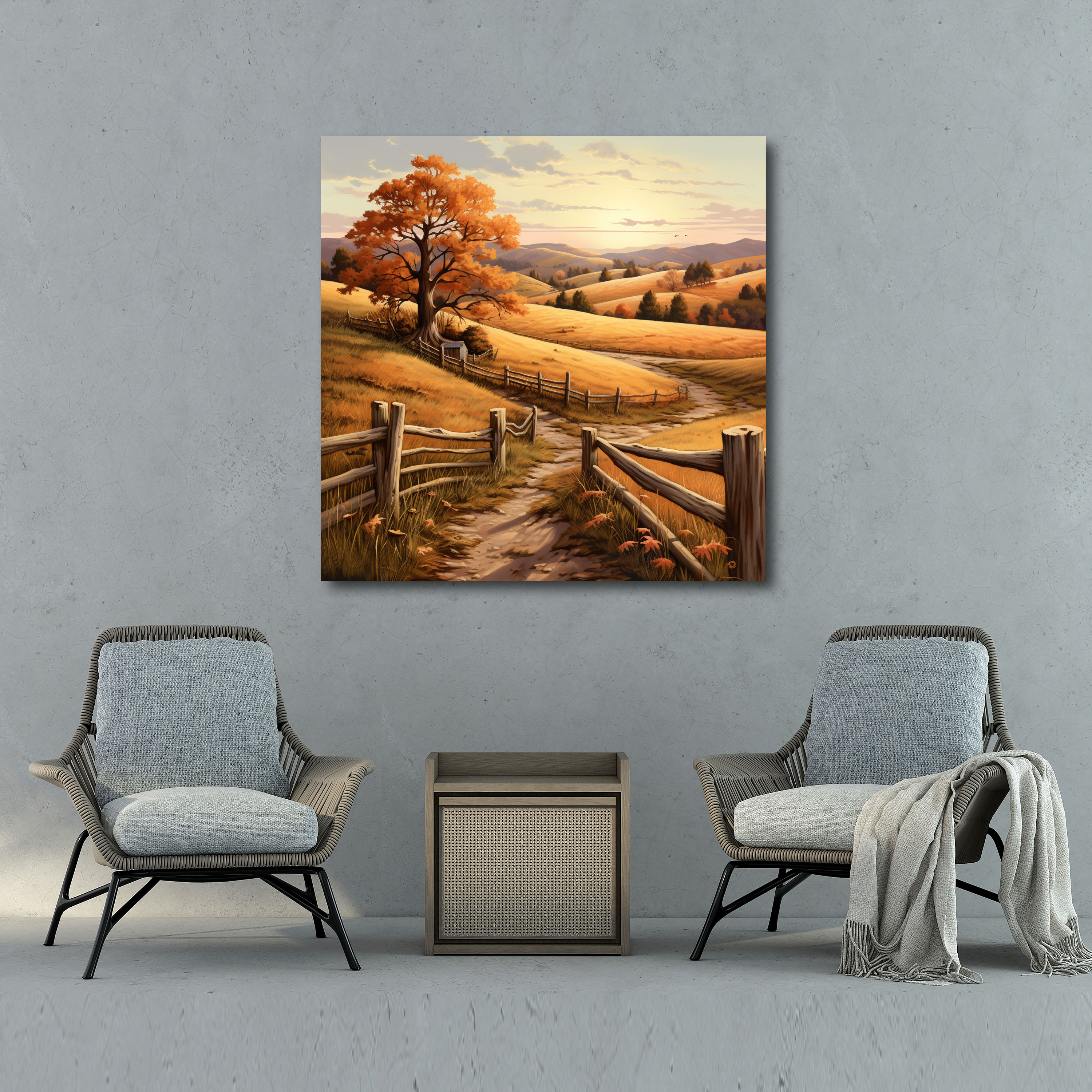 Rustic Countryside Landscape Canvas Print - Rustic, Rolling Hills, Autumn Leaves, Canvas Print