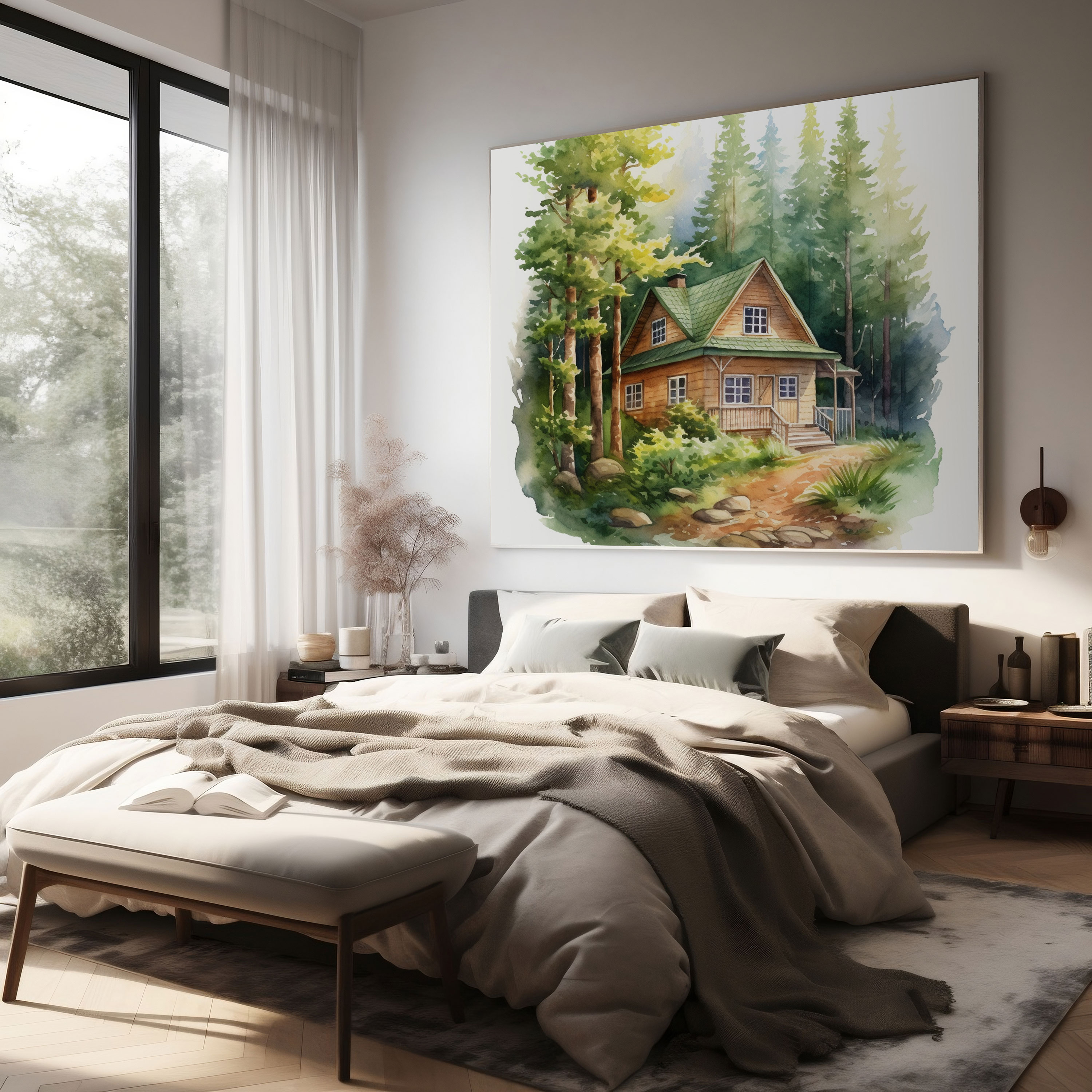 Rustic Forest Cabin Canvas Print - Rustic, Wall Art, Rustic Charm, Cabin
