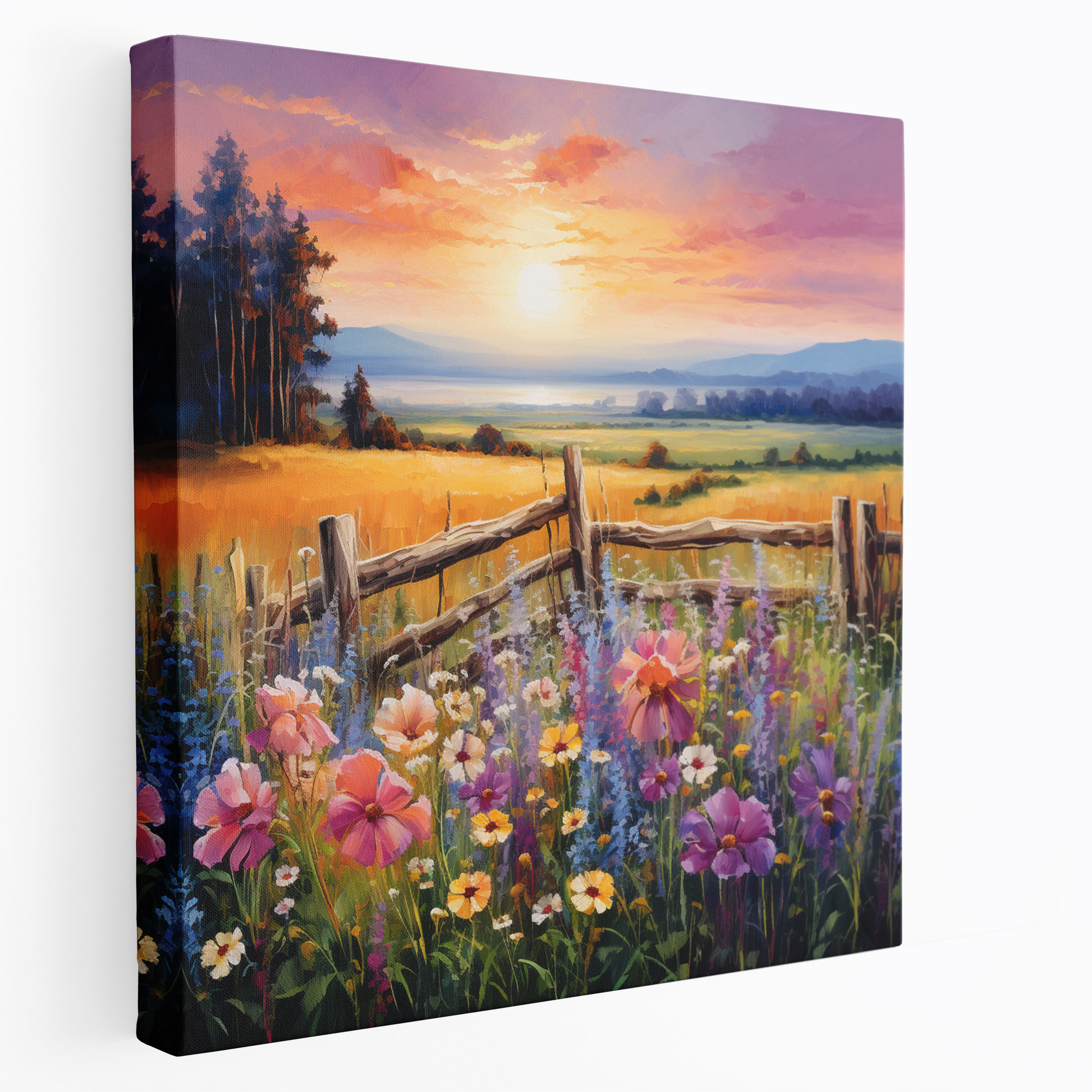 Rustic Wildflower Field Wall Art - Rustic, Oil Painting, Canvas, Canvas Print
