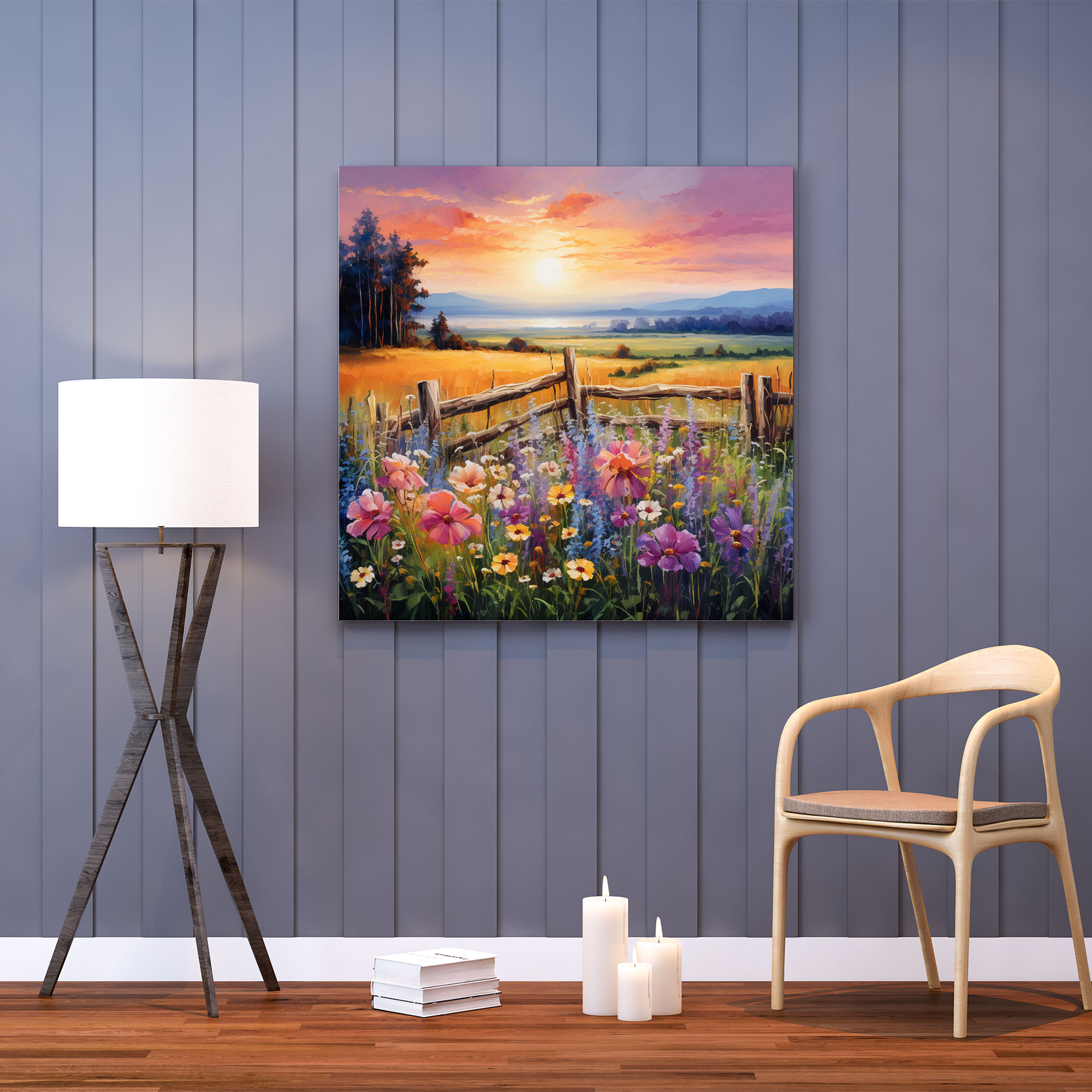Rustic Wildflower Field Wall Art - Rustic, Oil Painting, Canvas, Canvas Print