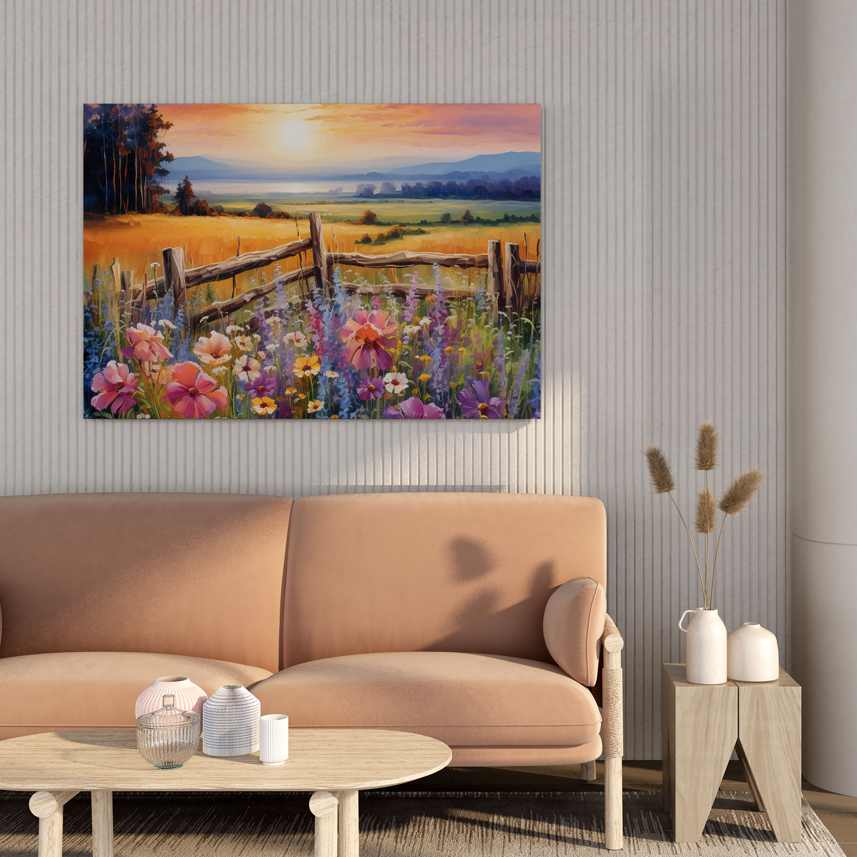Rustic Wildflower Field Wall Art - Rustic, Oil Painting, Canvas, Canvas Print