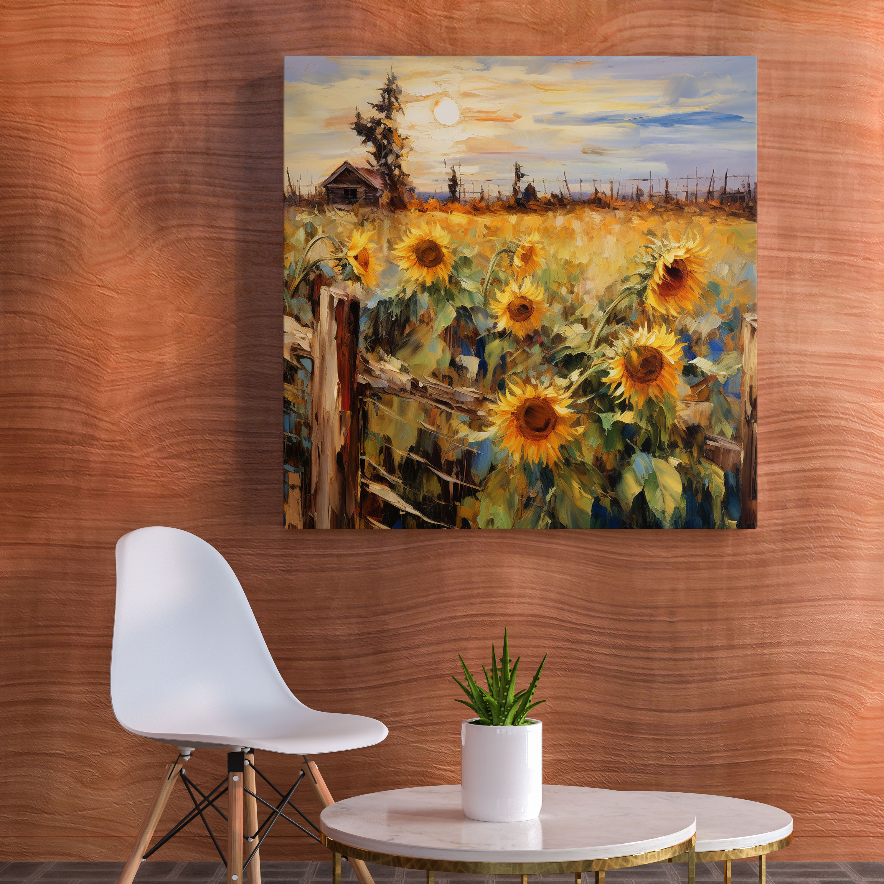 Rustic Sunflower Field Wall Decoration - Rustic, Sunflower Field, Canvas Print, Wall Art