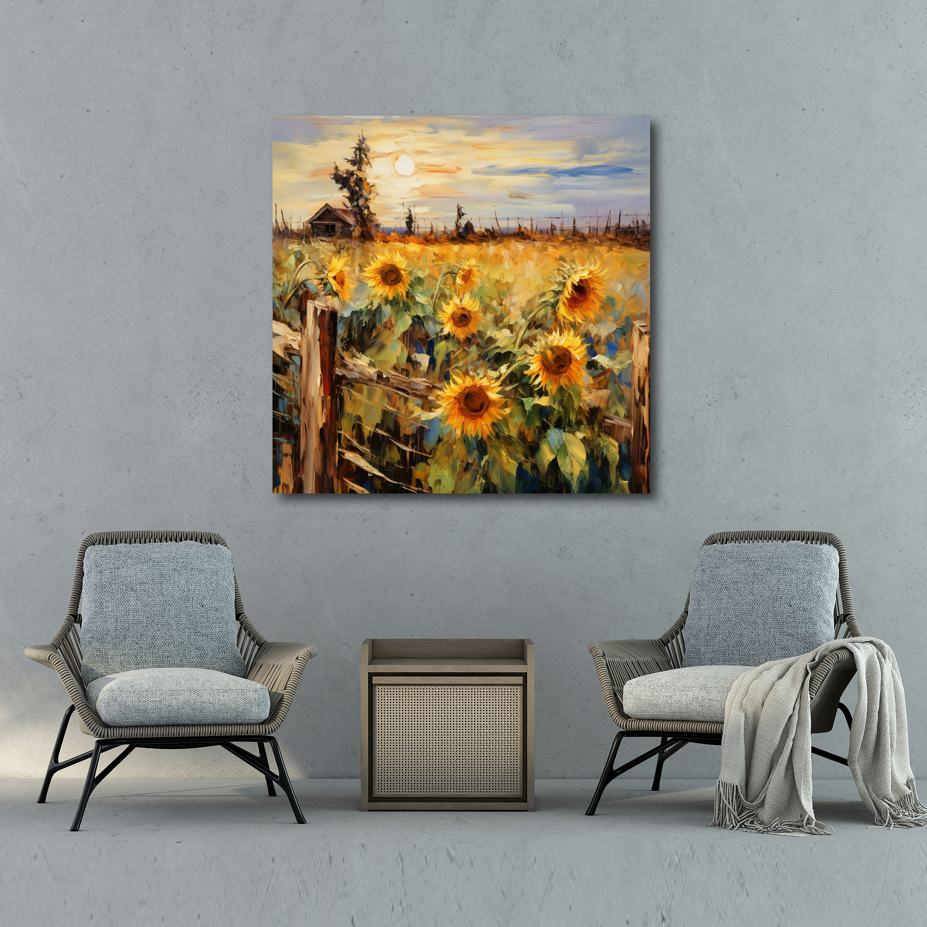 Rustic Sunflower Field Wall Decoration - Rustic, Sunflower Field, Canvas Print, Wall Art