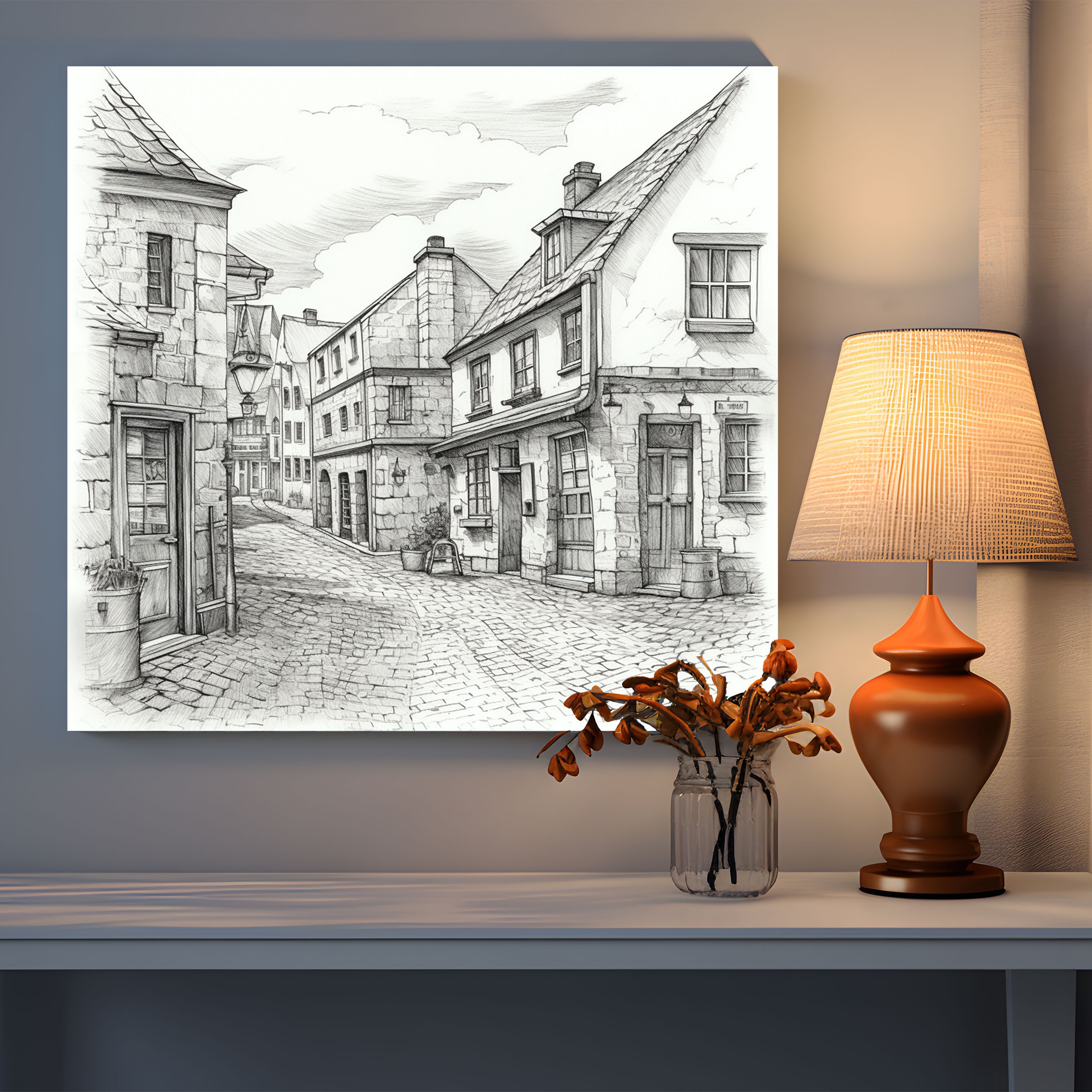 Rustic Townscape Canvas Print - Rustic, Cobblestone Streets, Rustic, Nostalgia