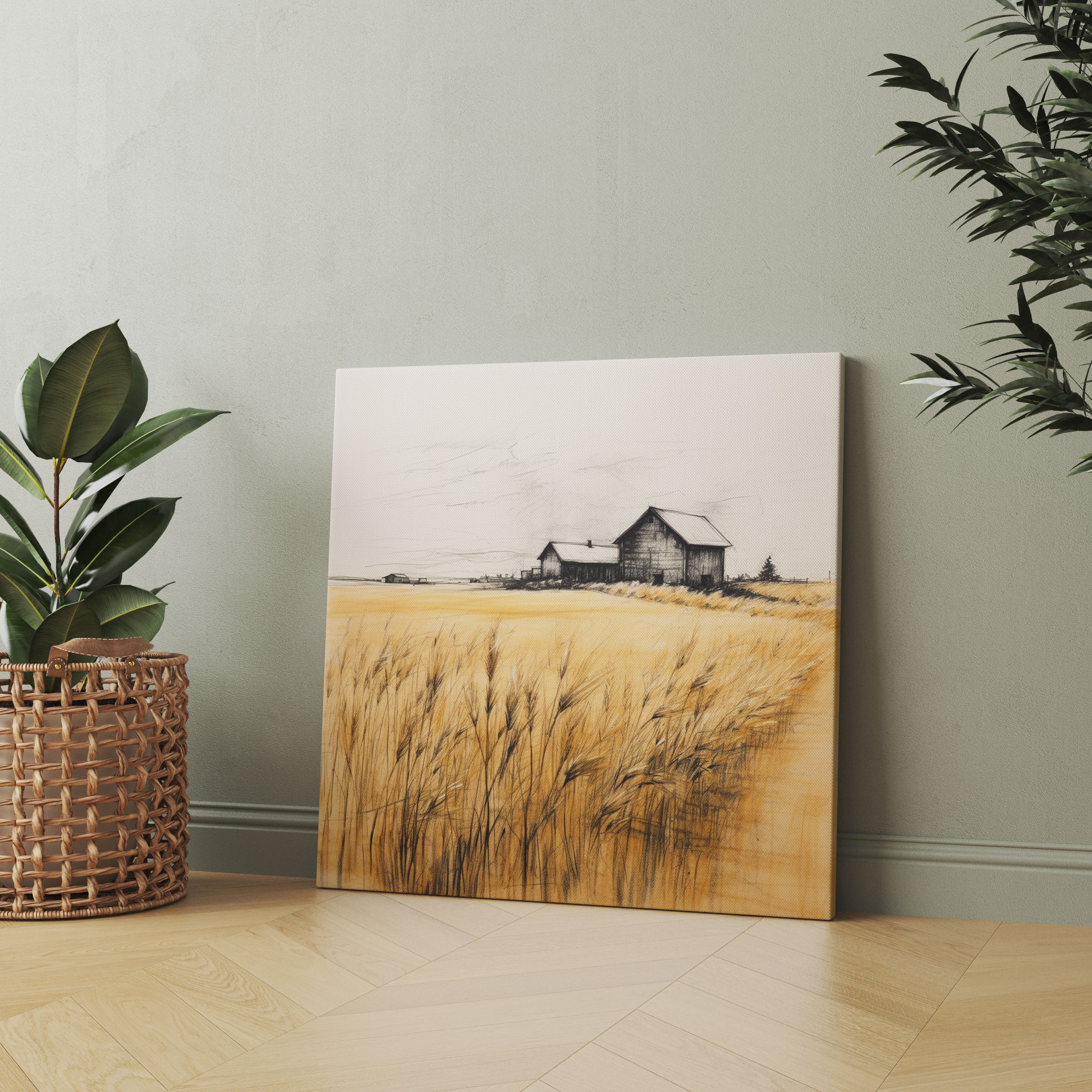 Rustic Wheat Field Barn Wall Art - Rustic, Wall Decoration, Canvas, Peacefulness