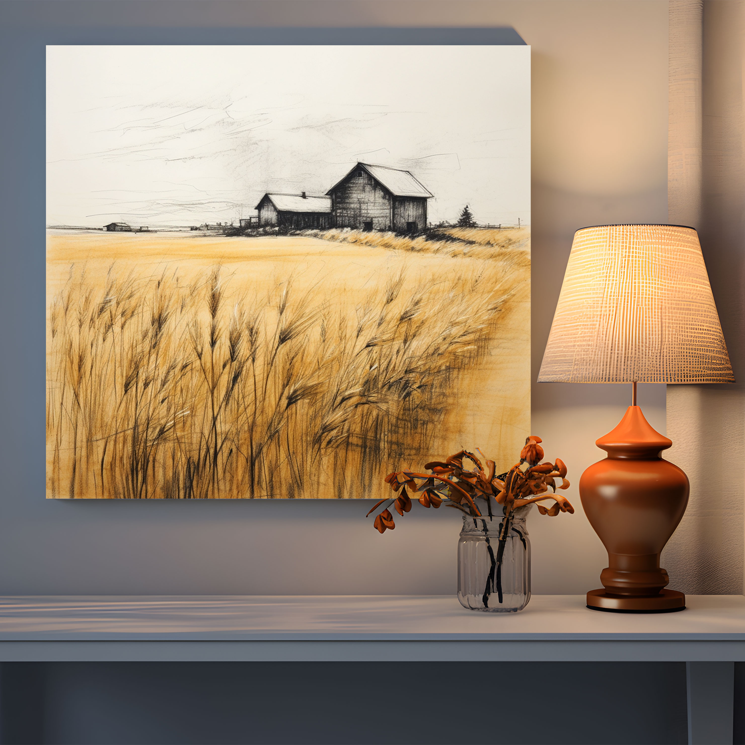 Rustic Wheat Field Barn Wall Art - Rustic, Wall Decoration, Canvas, Peacefulness