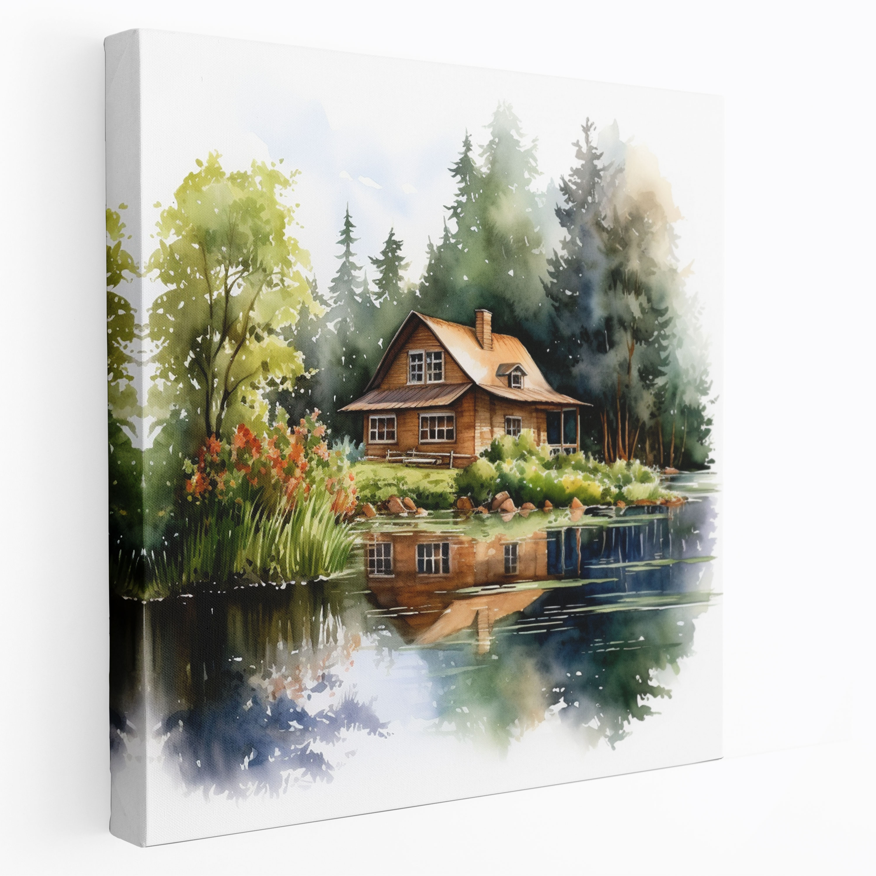 Country Lake House Kanvas Tablo - Rustik Kanvas Tablo Huzurlu Kulübe Sakin