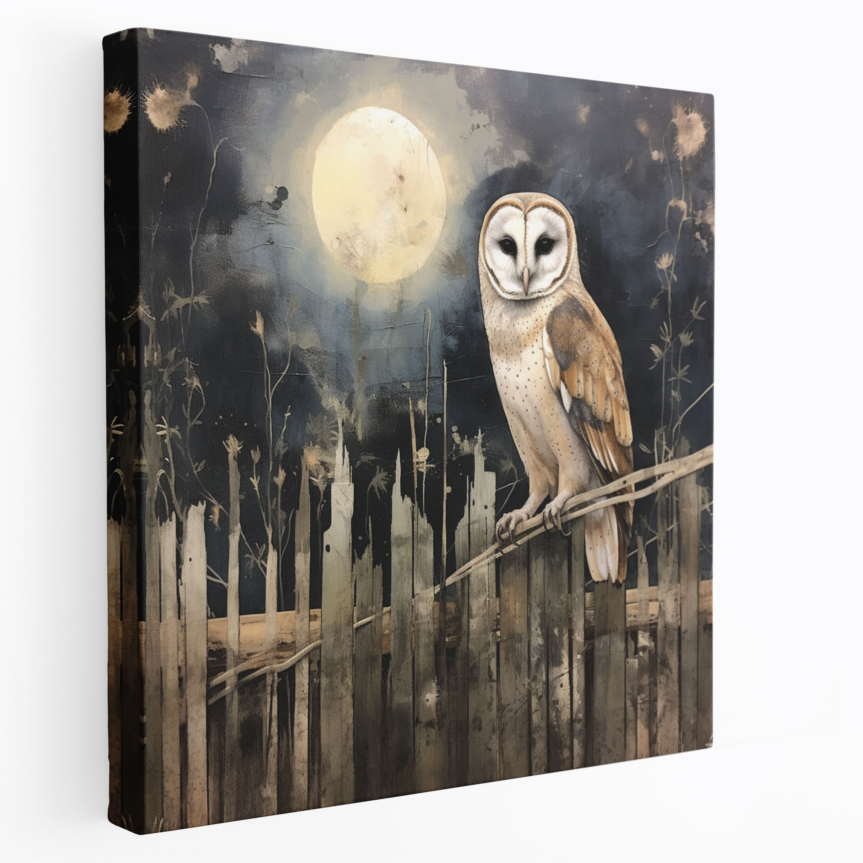 Rustic Moonlit Barn Owl Canvas Print - Rustic, Home Decoration, Wall Decoration, Canvas Wall Art