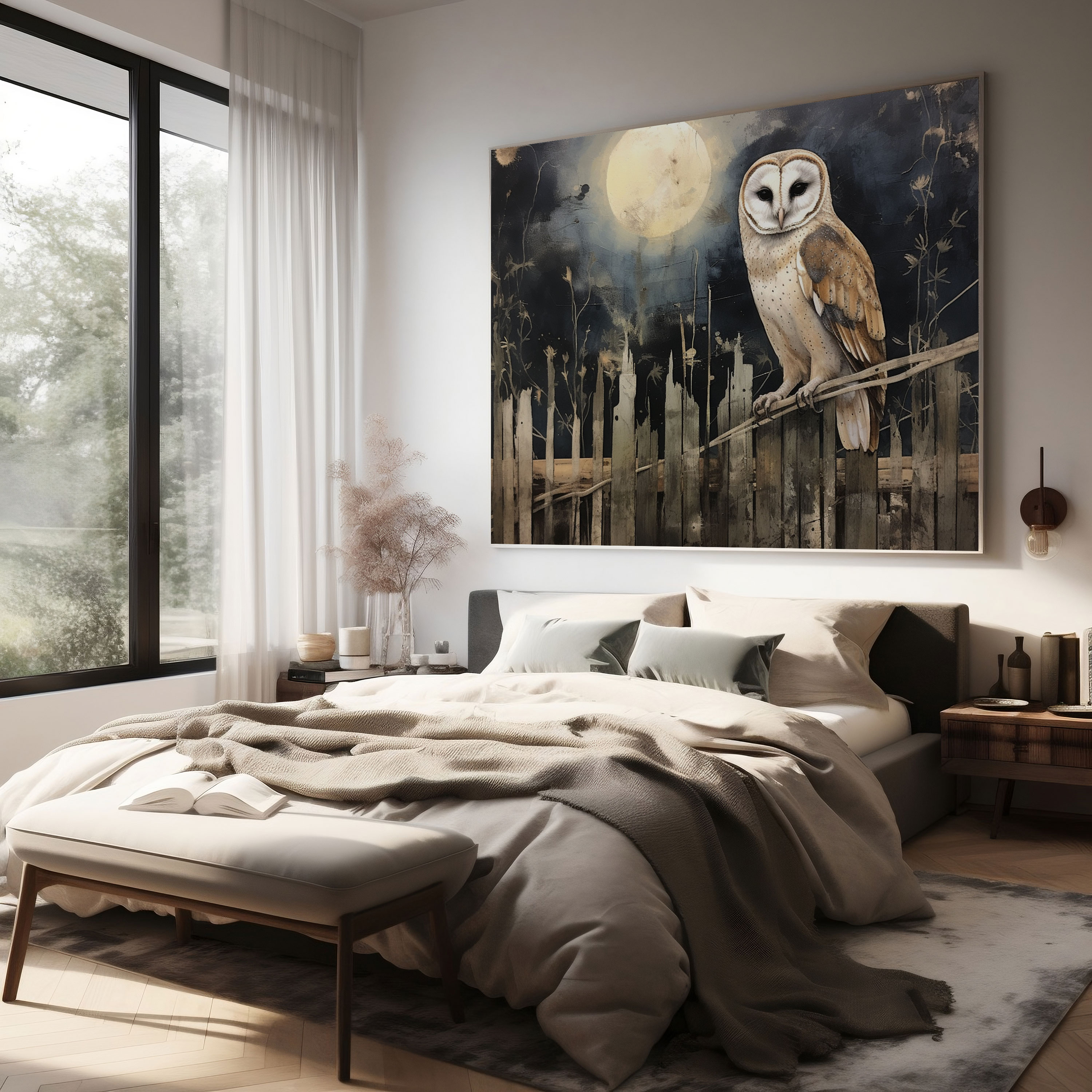 Rustic Moonlit Barn Owl Canvas Print - Rustic, Home Decoration, Wall Decoration, Canvas Wall Art