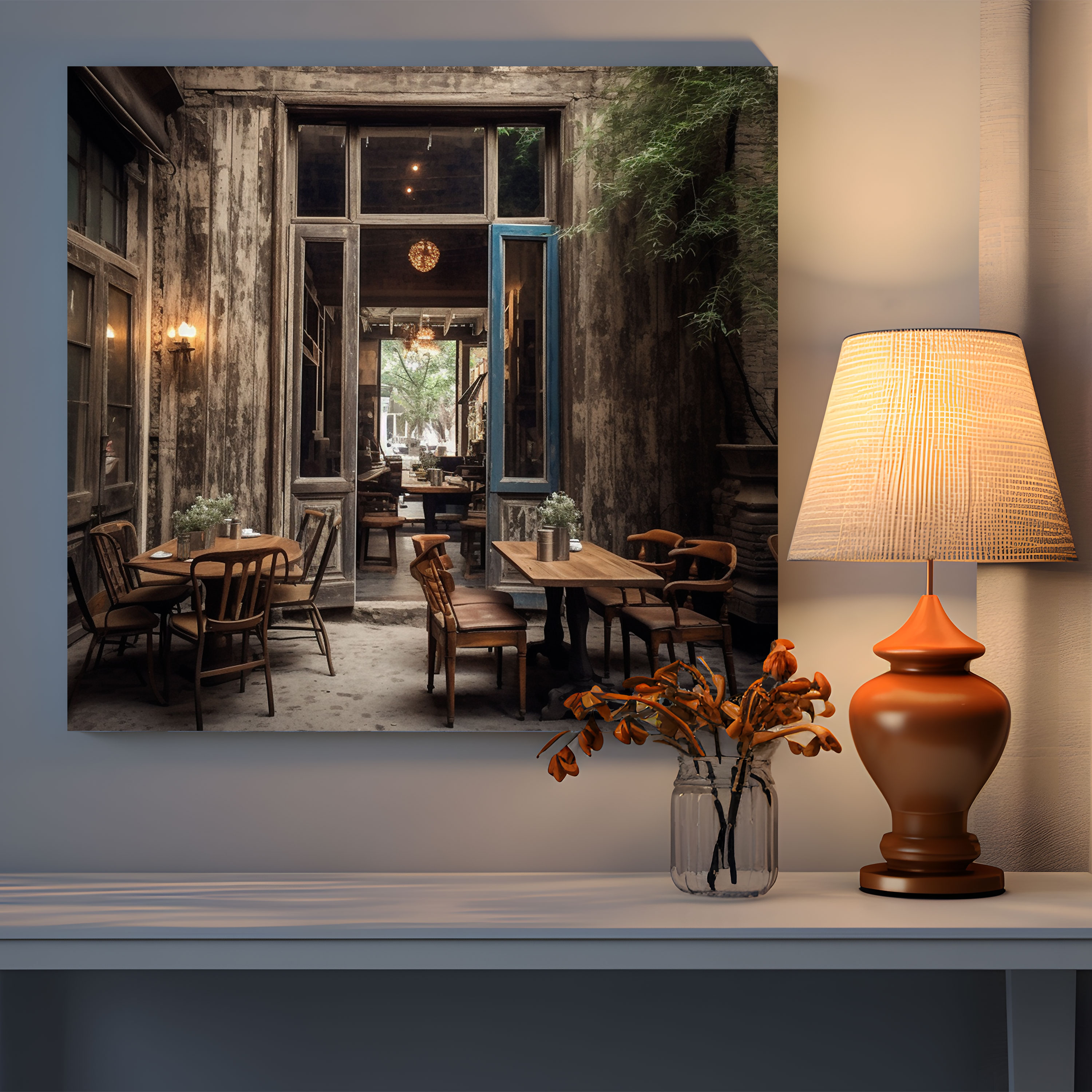 Rustic Café Canvas Print - Rustic, Rustic, Warmth, Cobblestone Street