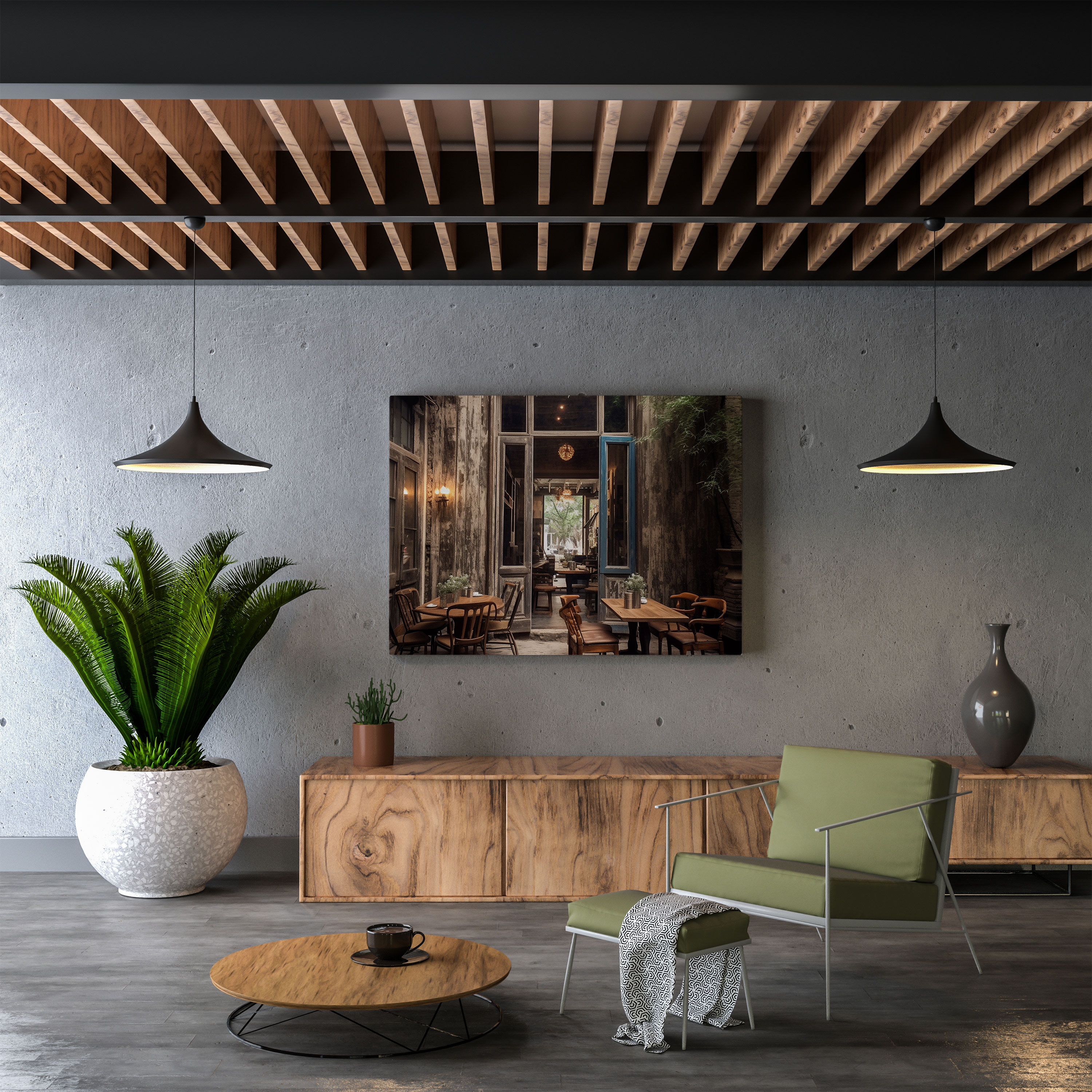 Rustic Café Canvas Print - Rustic, Rustic, Warmth, Cobblestone Street
