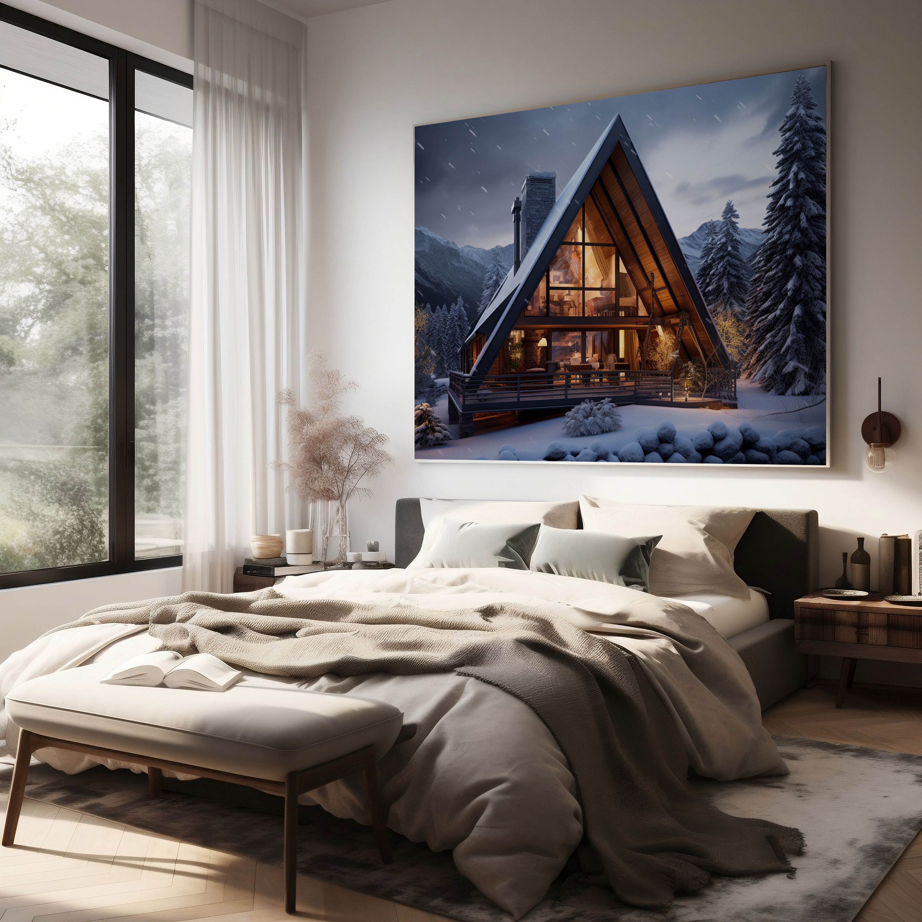 Rustic Cabin Canvas Print - Rustic, Wall Art, Winter Decor, Canvas Wall Art