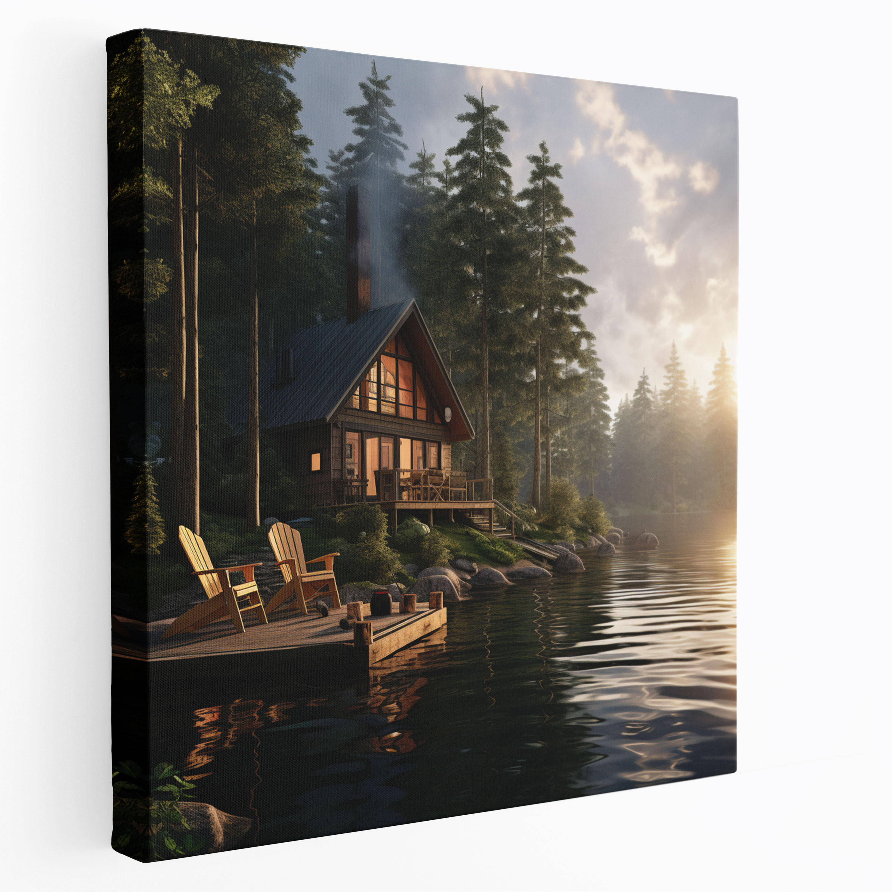 Rustic Cabin By The Lake Canvas Print - Rustic, Wall Art, Canvas Wall Art, Rustic Decor