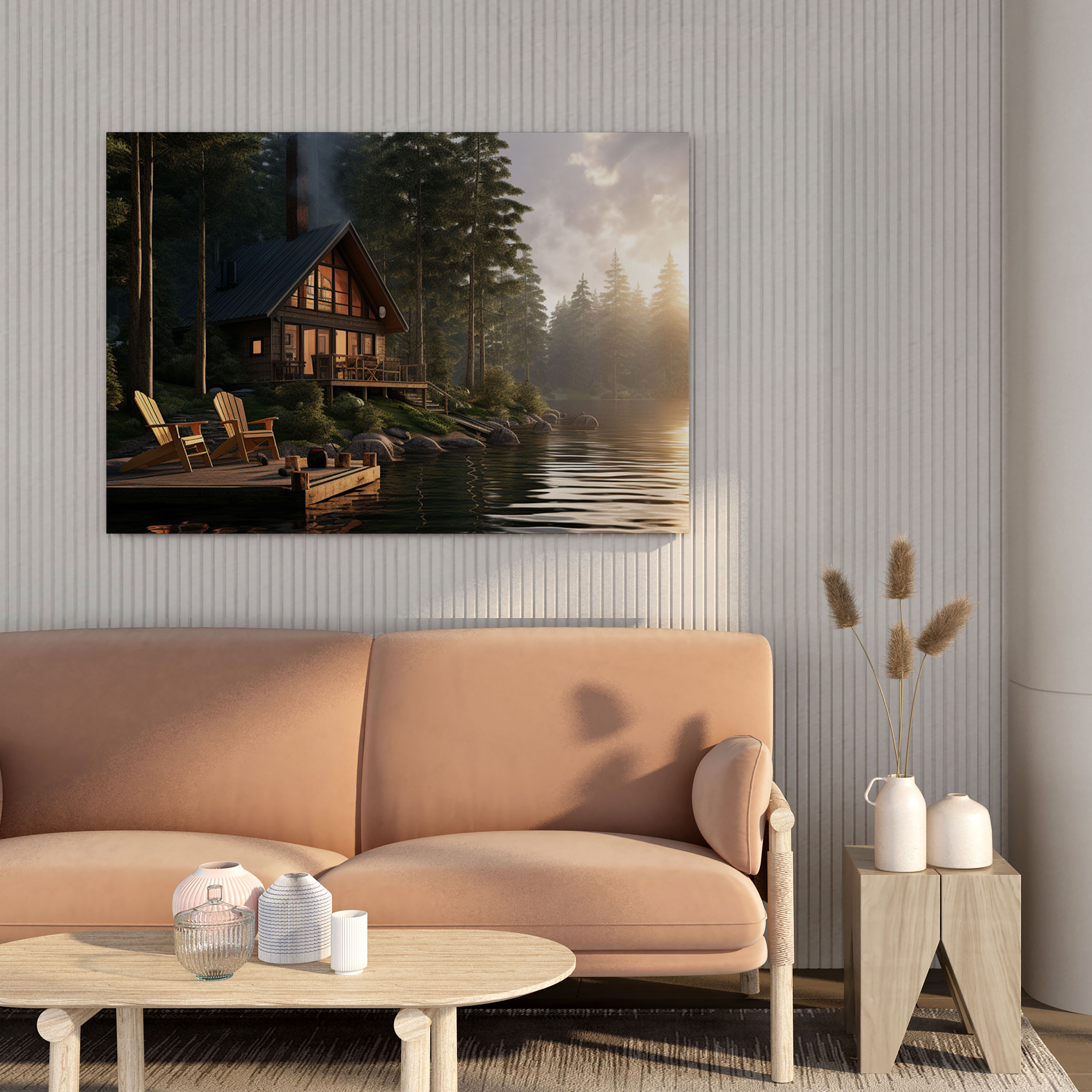 Rustic Cabin By The Lake Canvas Print - Rustic, Wall Art, Canvas Wall Art, Rustic Decor