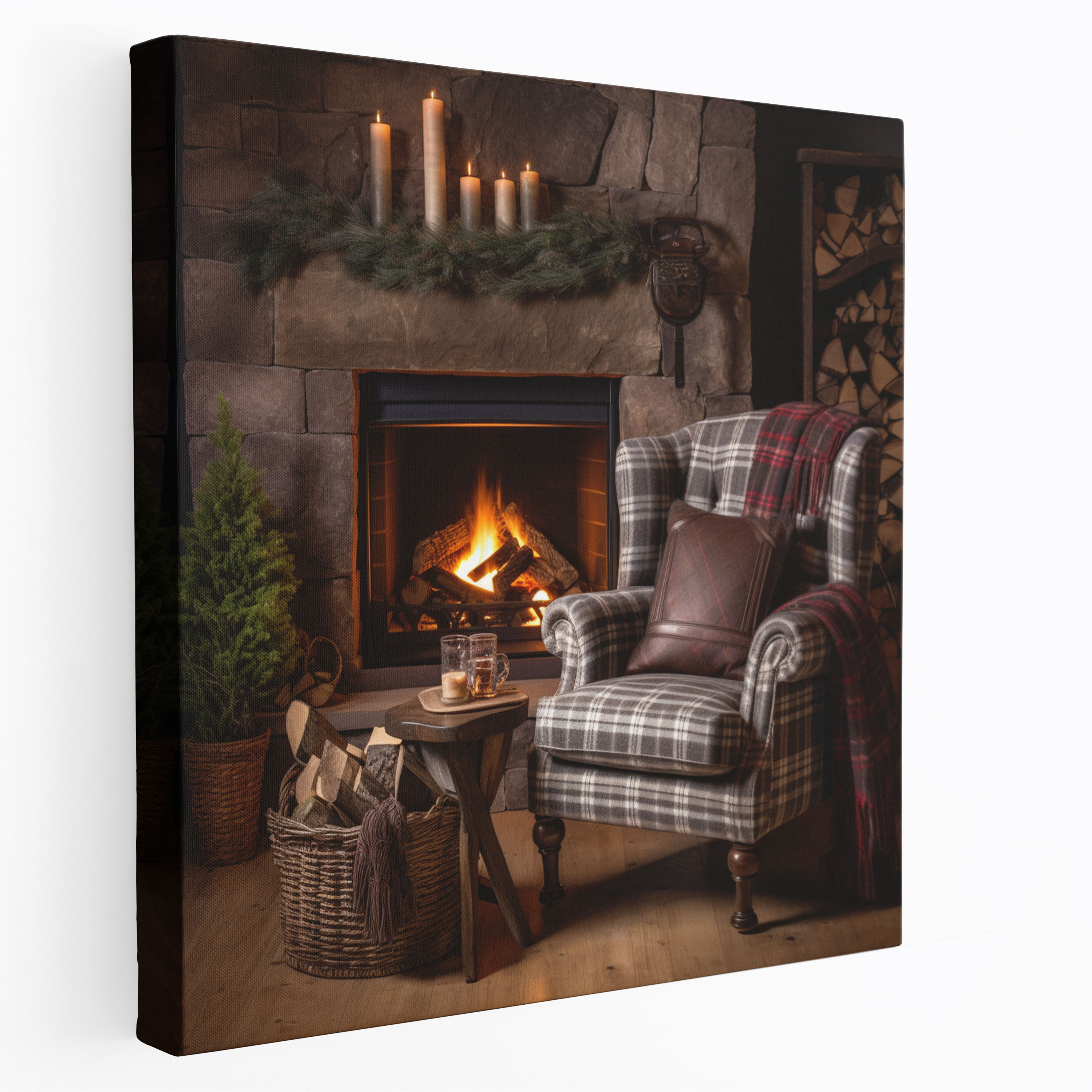 Rustic Fireplace Wall Art - Cozy Wooden Sign Canvas Print - Rustic, Wall Art, Cozy, Wall Decoration